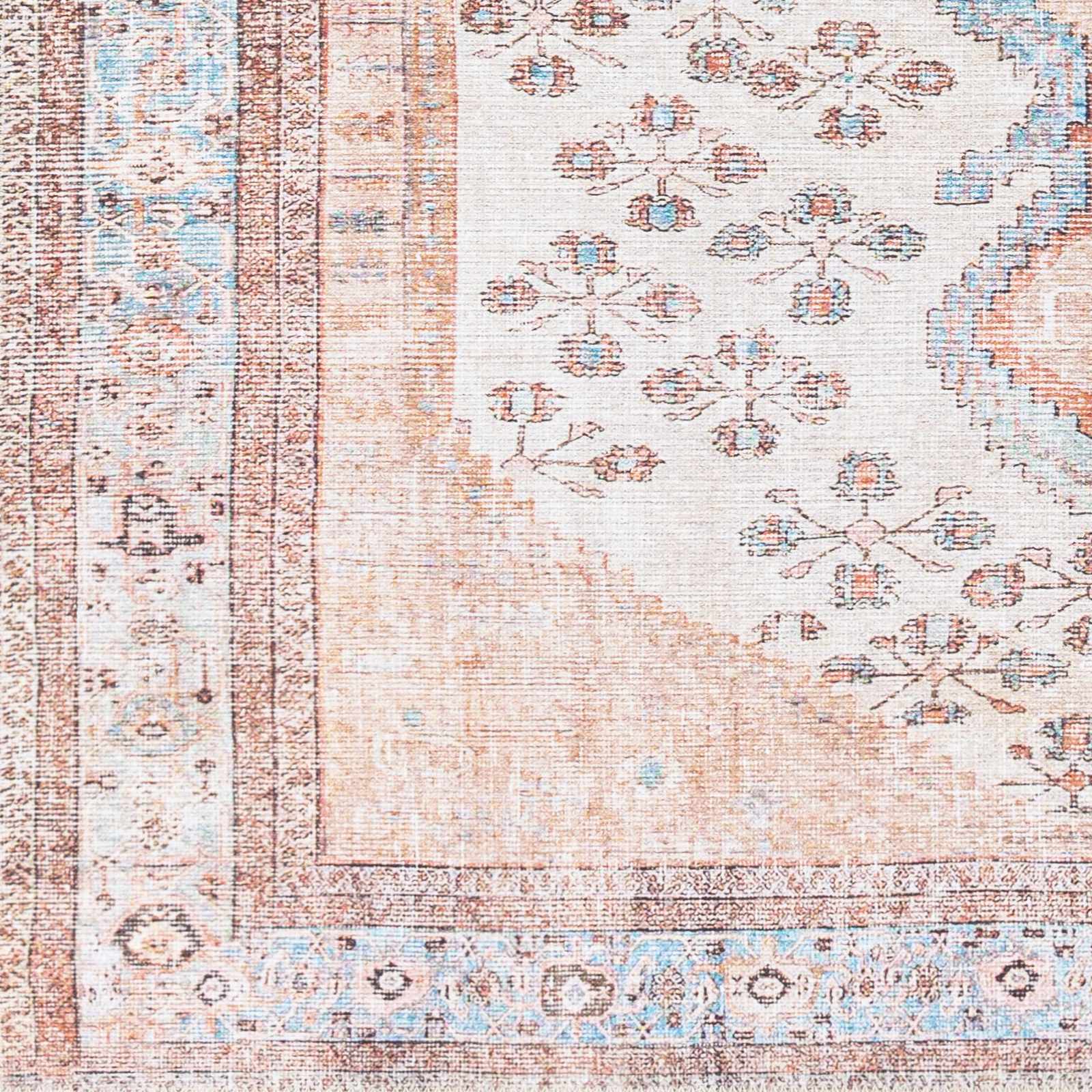 Chic Traditional Floral Ivory, Peach and Blue Machine washable Area Rug - Image 10