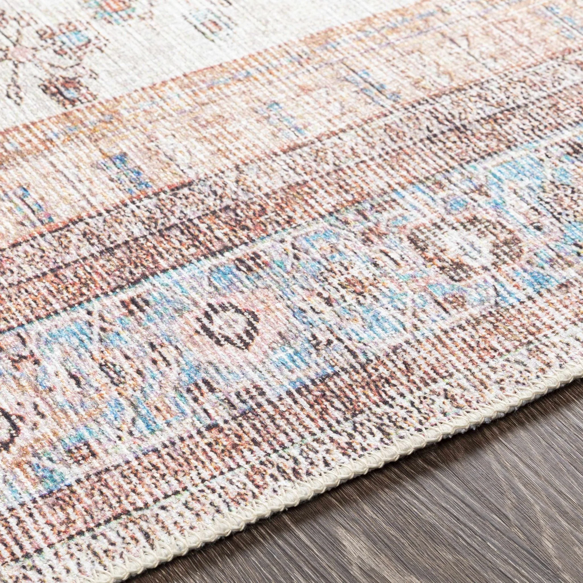 Chic Traditional Floral Ivory, Peach and Blue Machine washable Area Rug - Image 12
