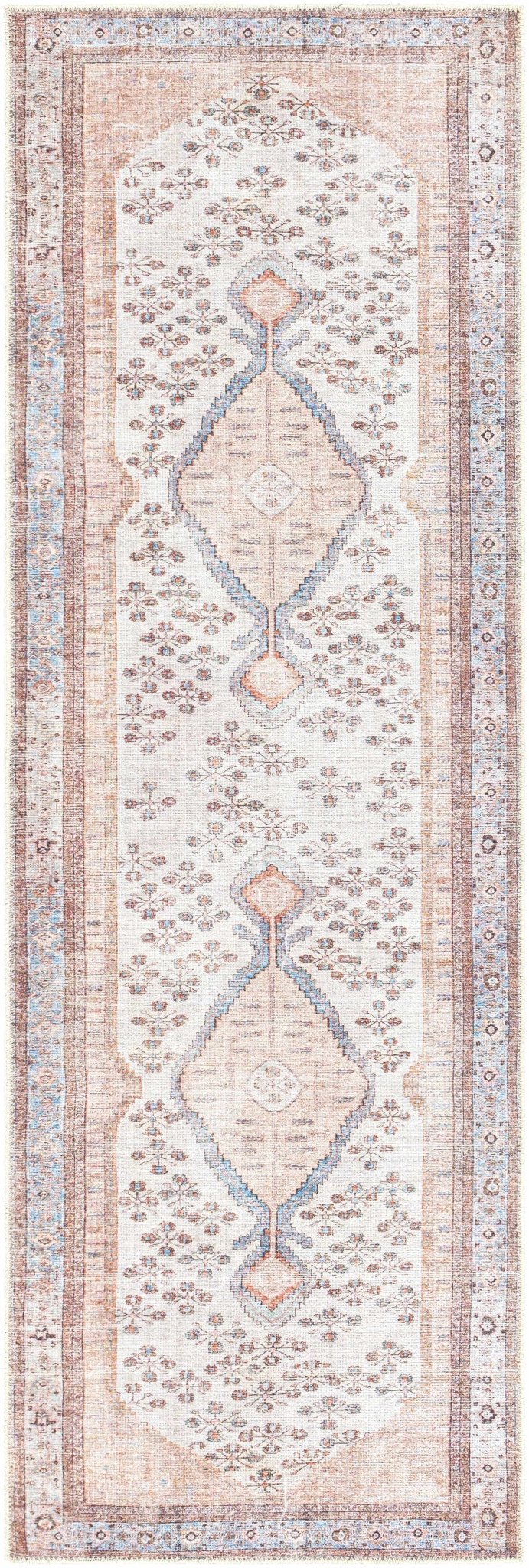 Chic Traditional Floral Ivory, Peach and Blue Machine washable Area Rug - Image 6