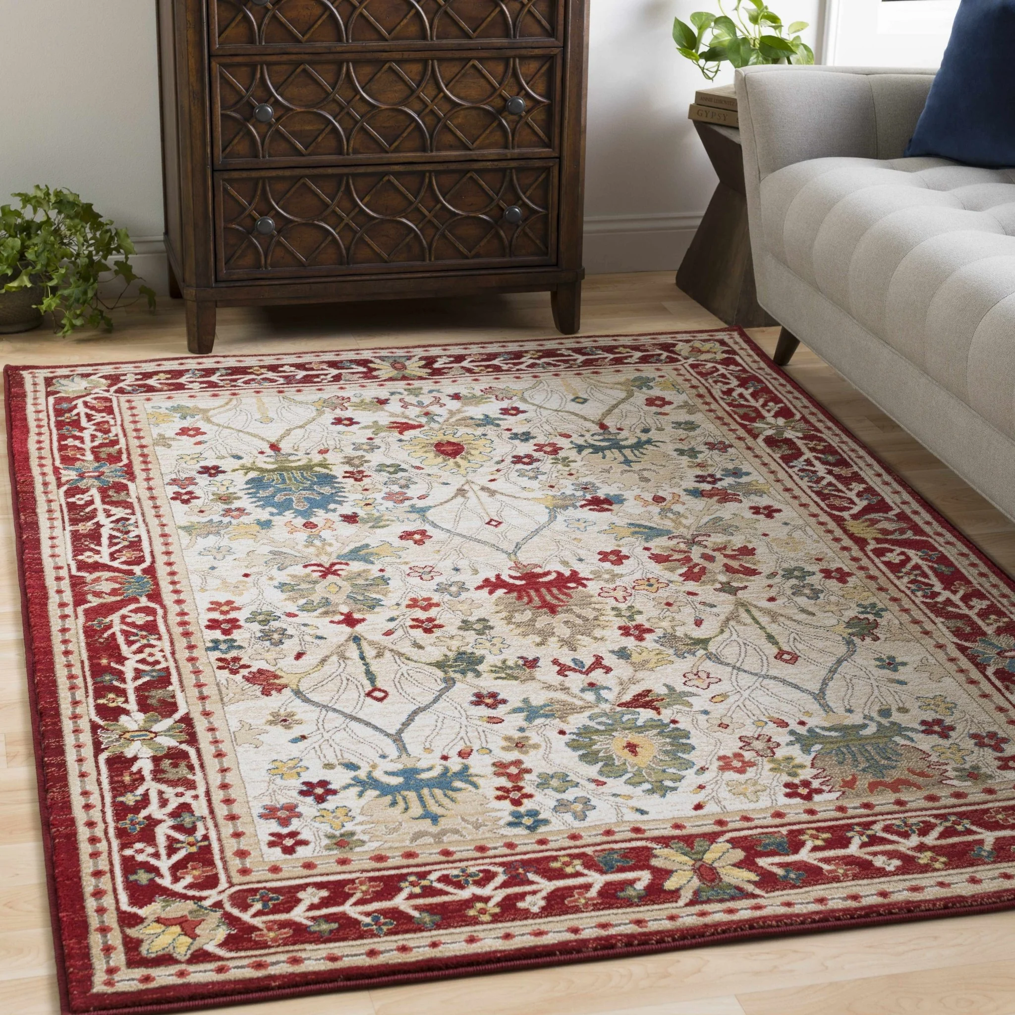 Traditional Floral Ivory, Rust and Beige Oriental Oushak area rug - Image 2