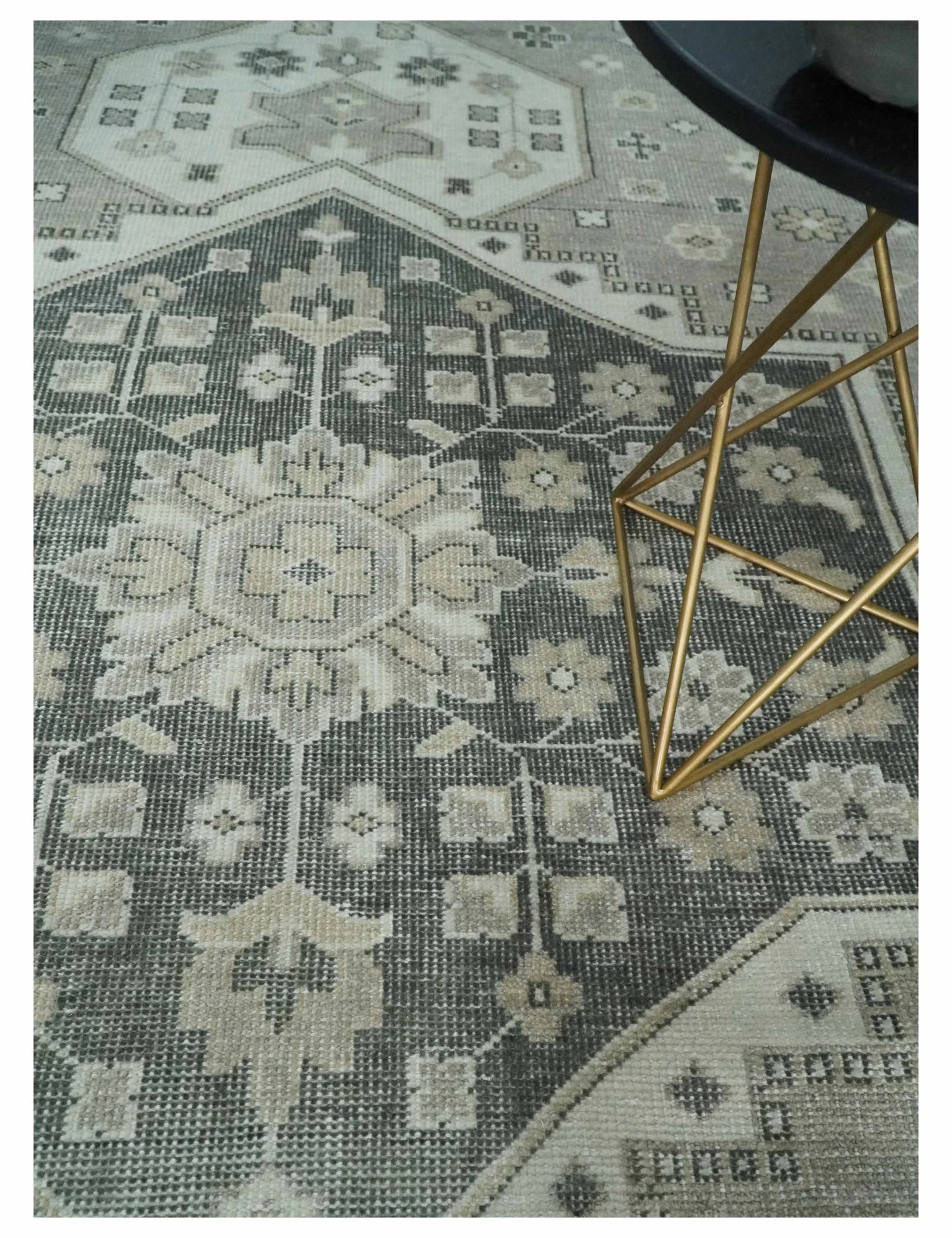 Custom Made Hand Knotted Silver, Charcoal and Ivory Traditional Medallion Wool Area Rug - Image 2