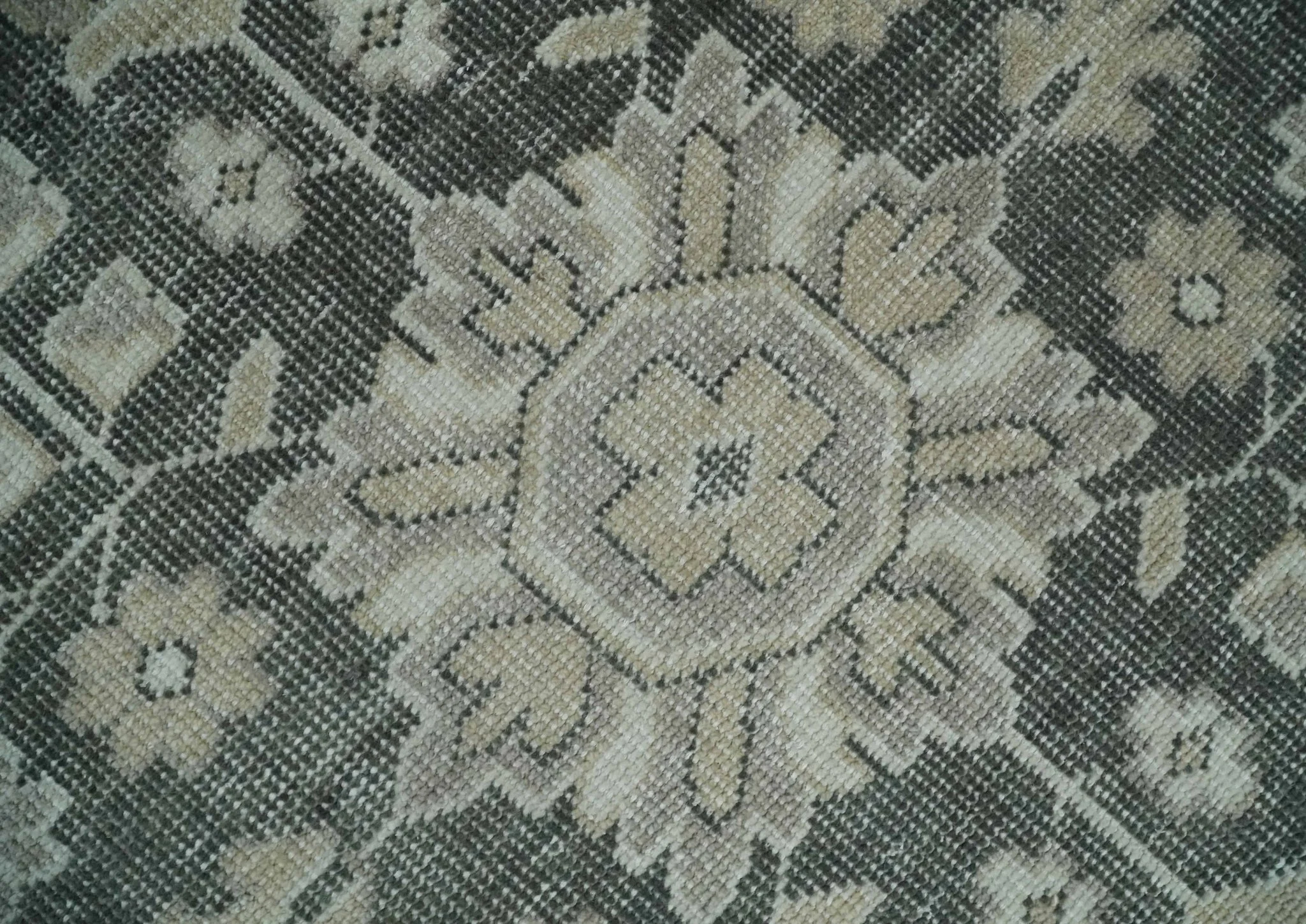 Custom Made Hand Knotted Silver, Charcoal and Ivory Traditional Medallion Wool Area Rug - Image 4
