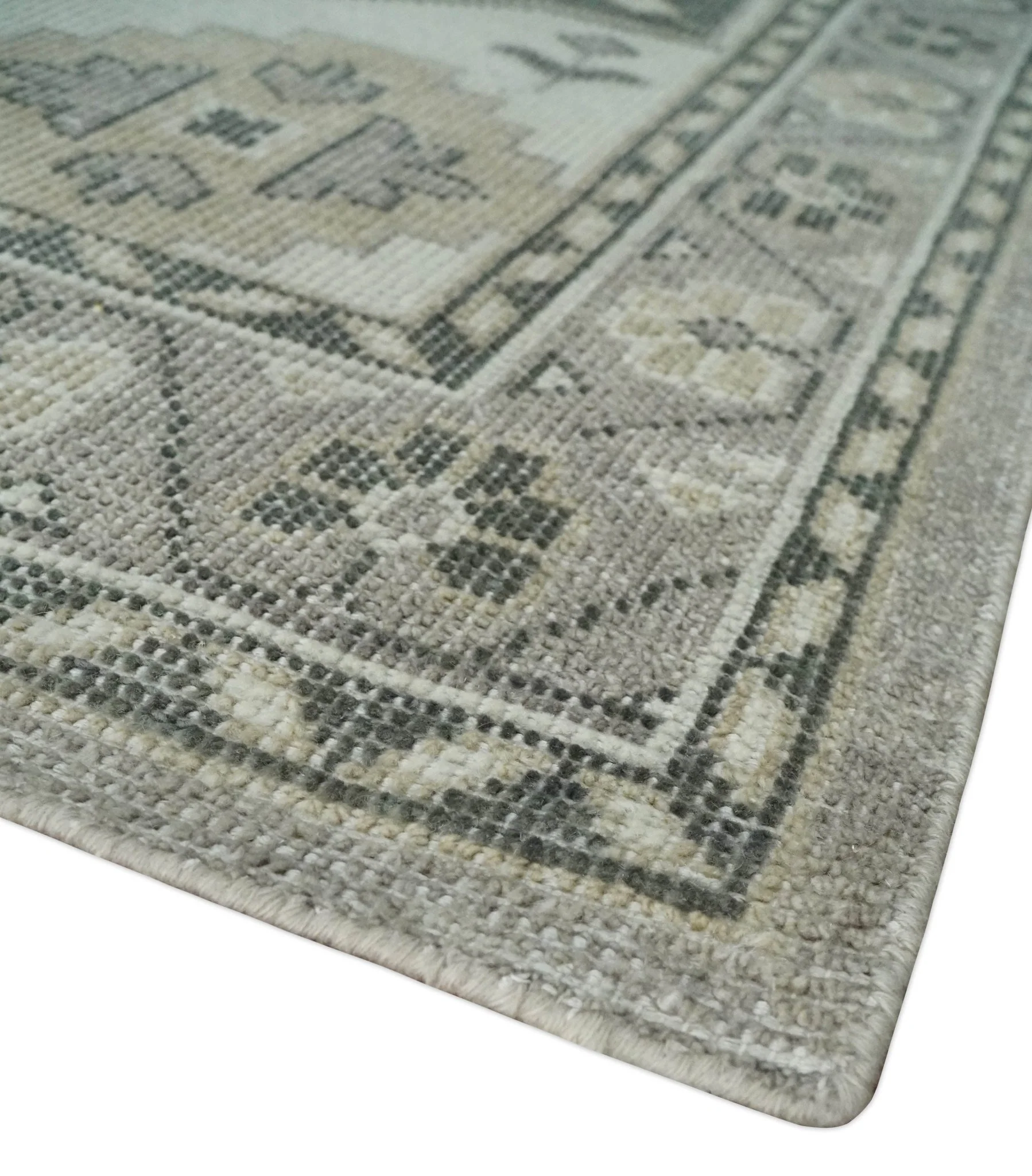 Custom Made Hand Knotted Silver, Charcoal and Ivory Traditional Medallion Wool Area Rug - Image 5