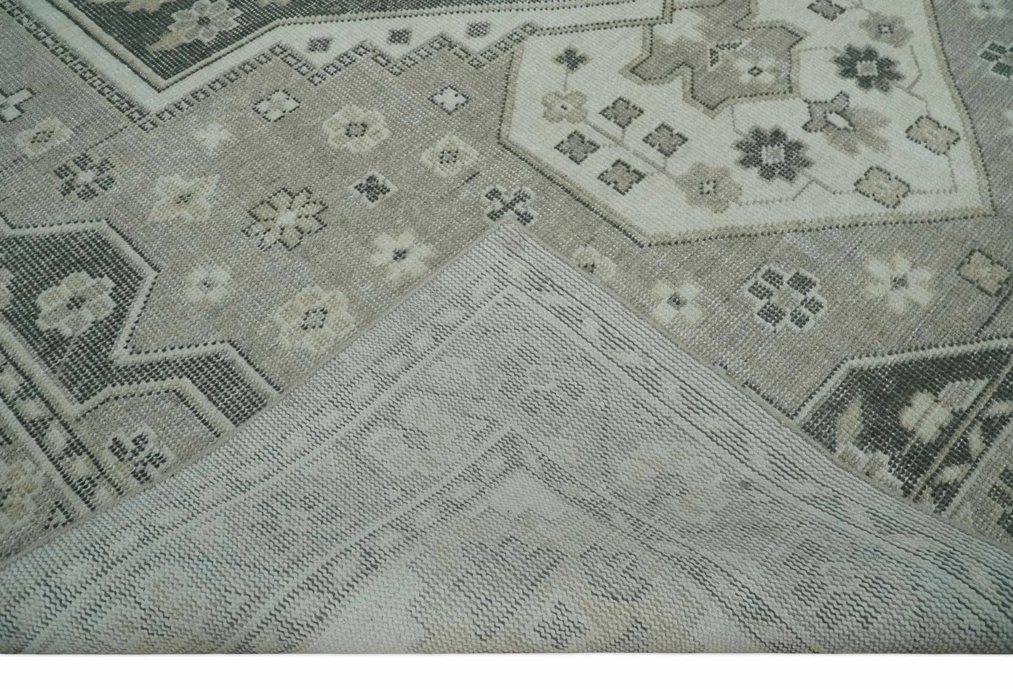 Custom Made Hand Knotted Silver, Charcoal and Ivory Traditional Medallion Wool Area Rug - Image 8