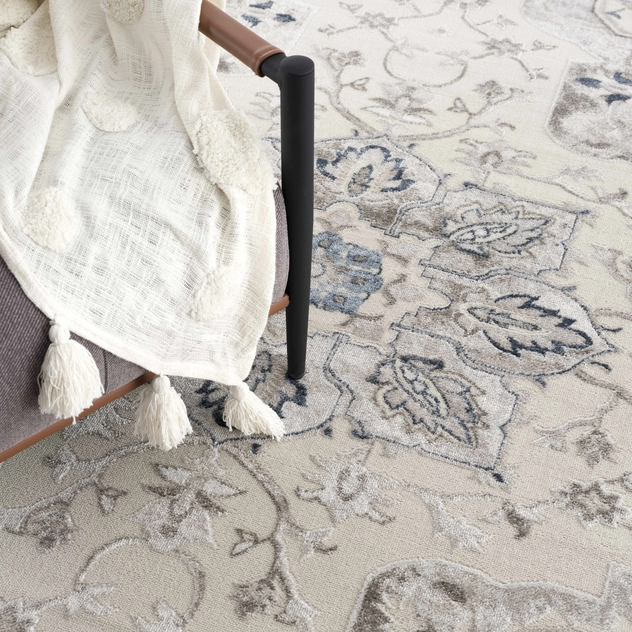 Traditional Medallion Beige, Brown and Blue Area Rug - Image 13
