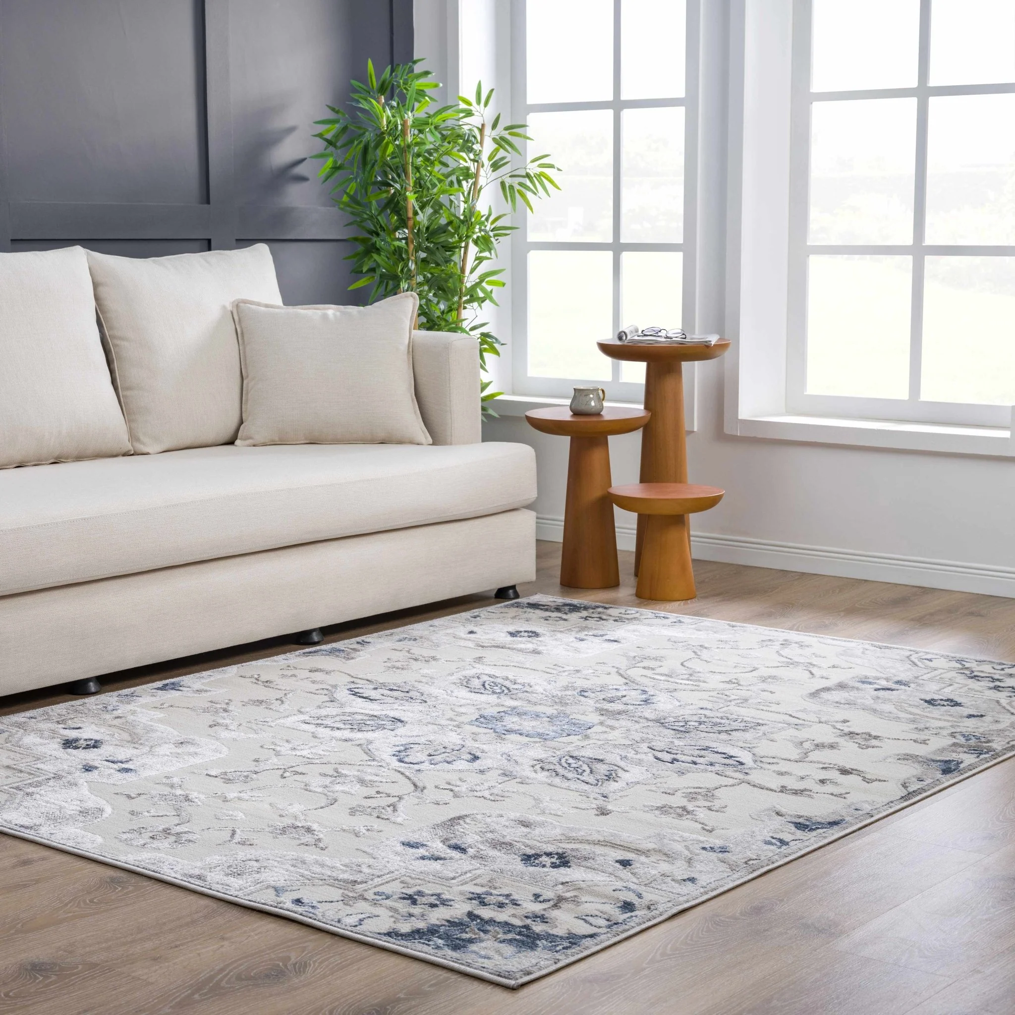 Traditional Medallion Beige, Brown and Blue Area Rug - Image 15