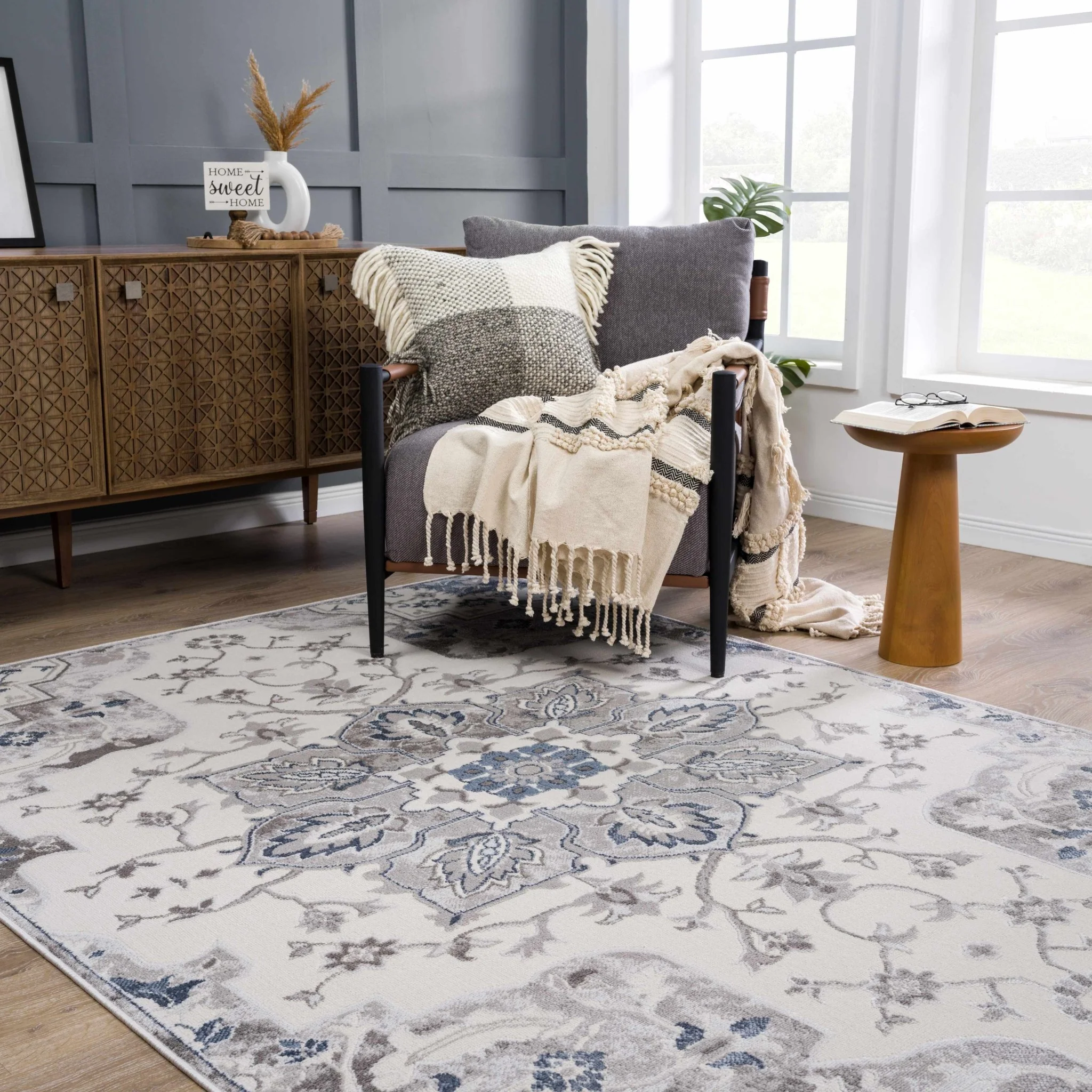 Traditional Medallion Beige, Brown and Blue Area Rug - Image 16