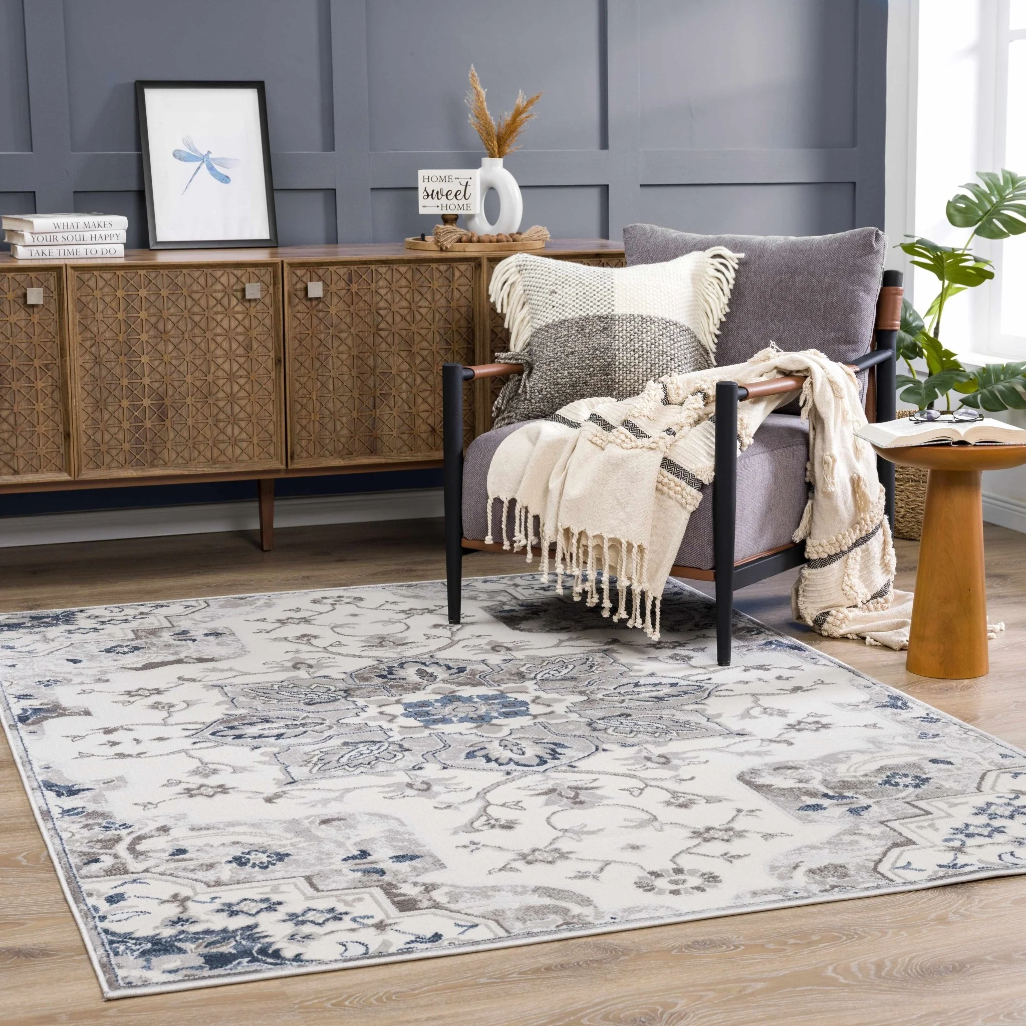 Traditional Medallion Beige, Brown and Blue Area Rug - Image 2
