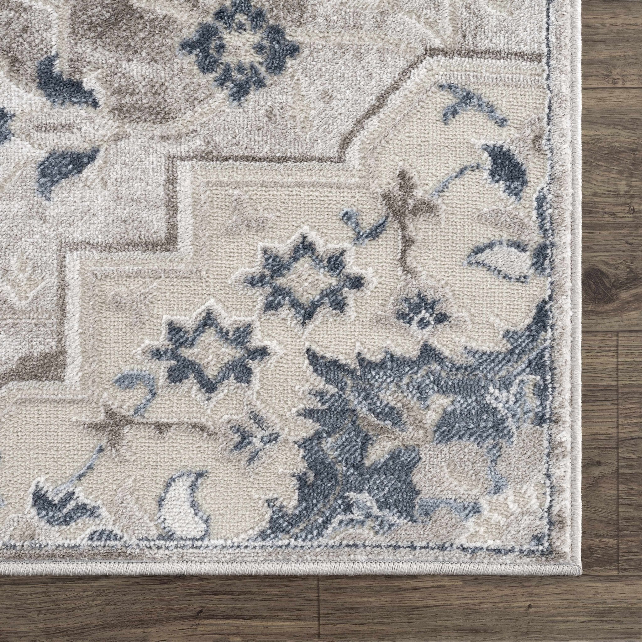 Traditional Medallion Beige, Brown and Blue Area Rug - Image 8