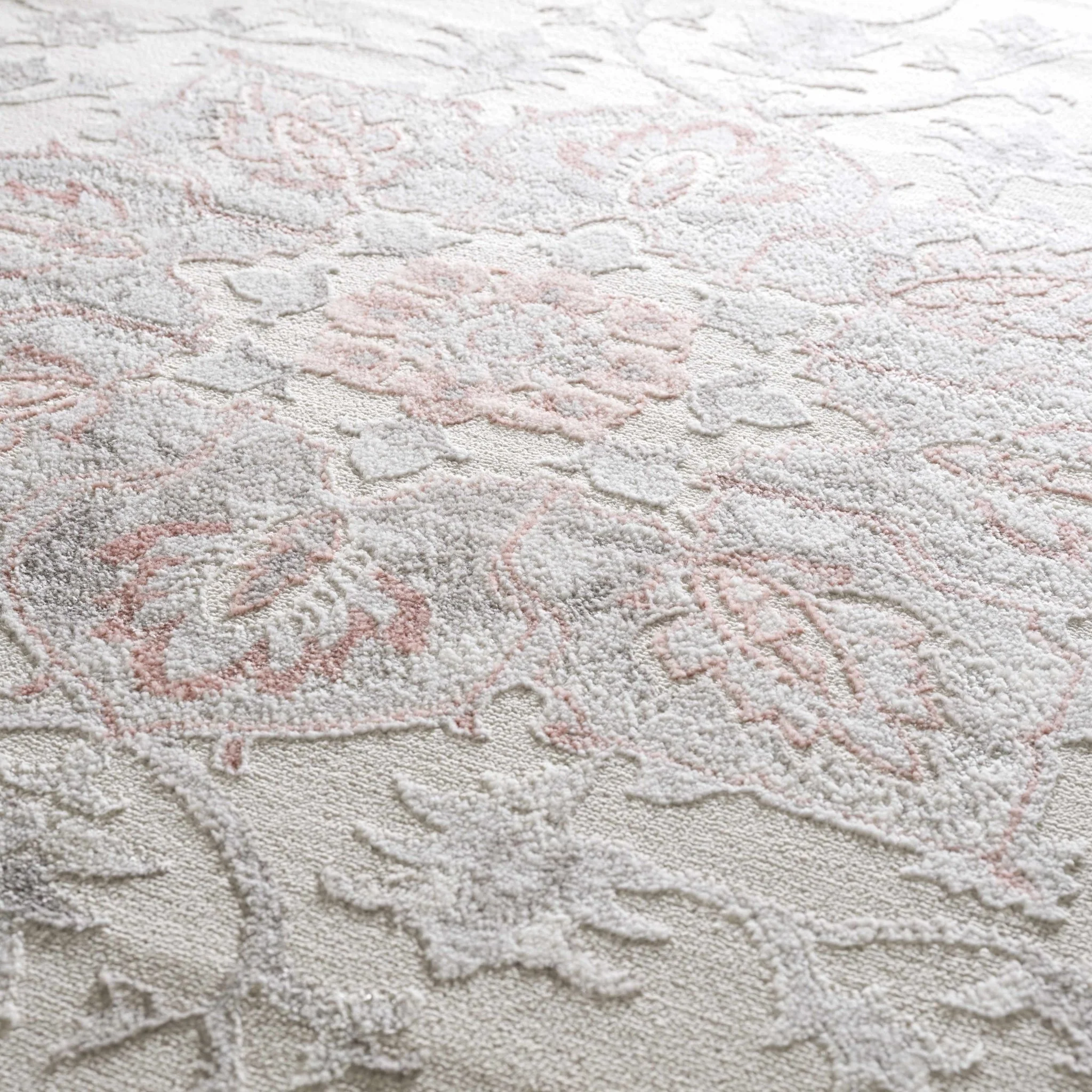 Traditional Floral Medallion Ivory, Silver and Peach Area Rug - Image 12