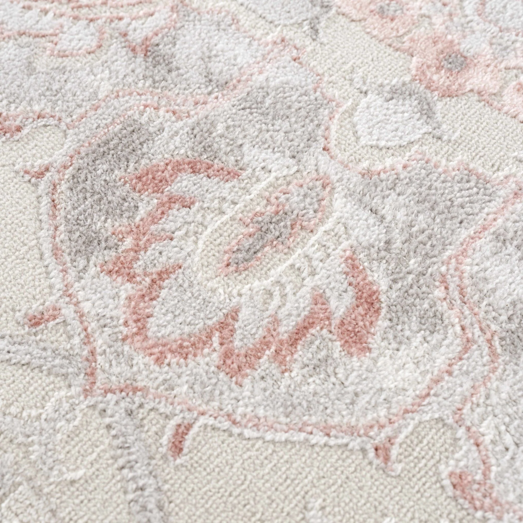 Traditional Floral Medallion Ivory, Silver and Peach Area Rug - Image 13