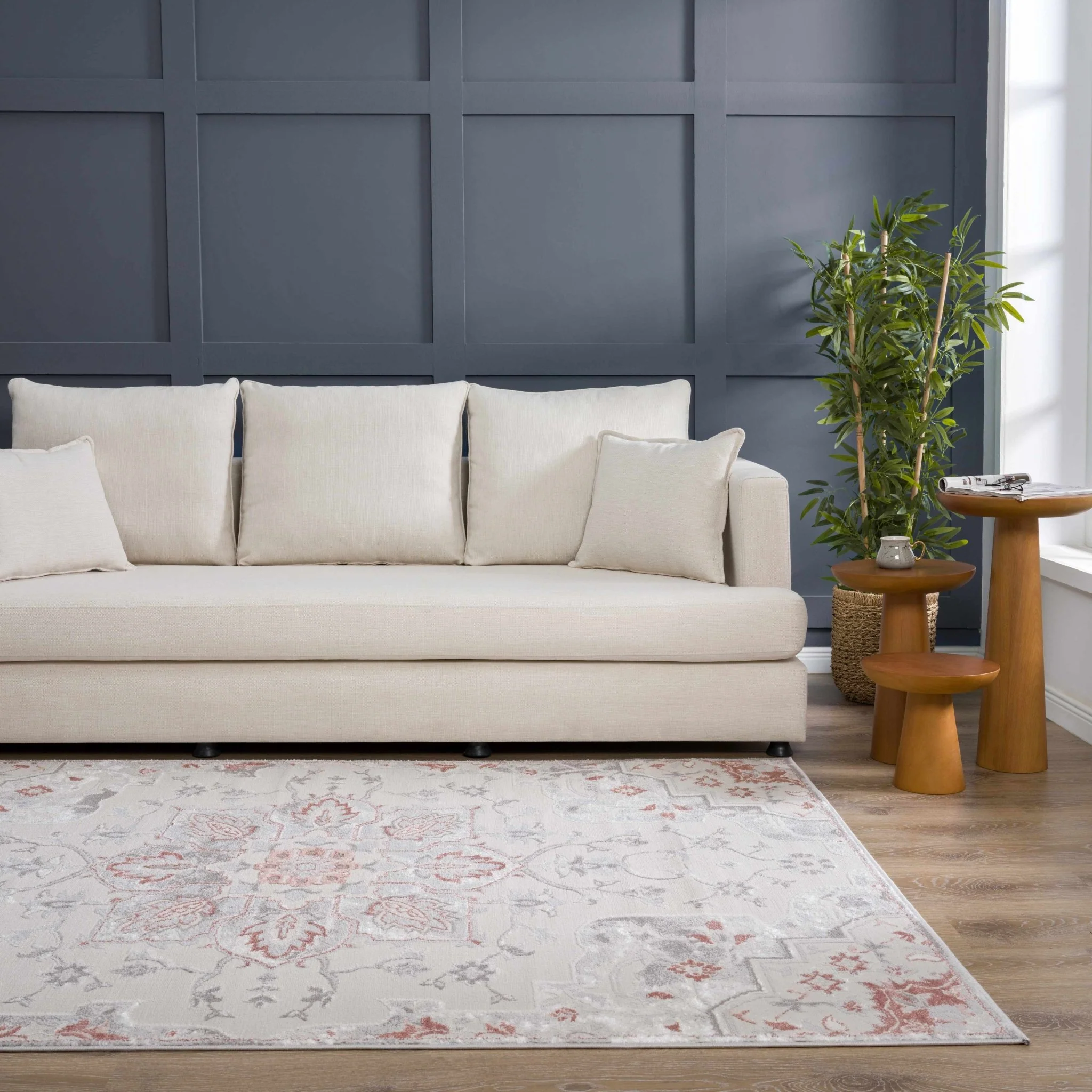 Traditional Floral Medallion Ivory, Silver and Peach Area Rug - Image 15