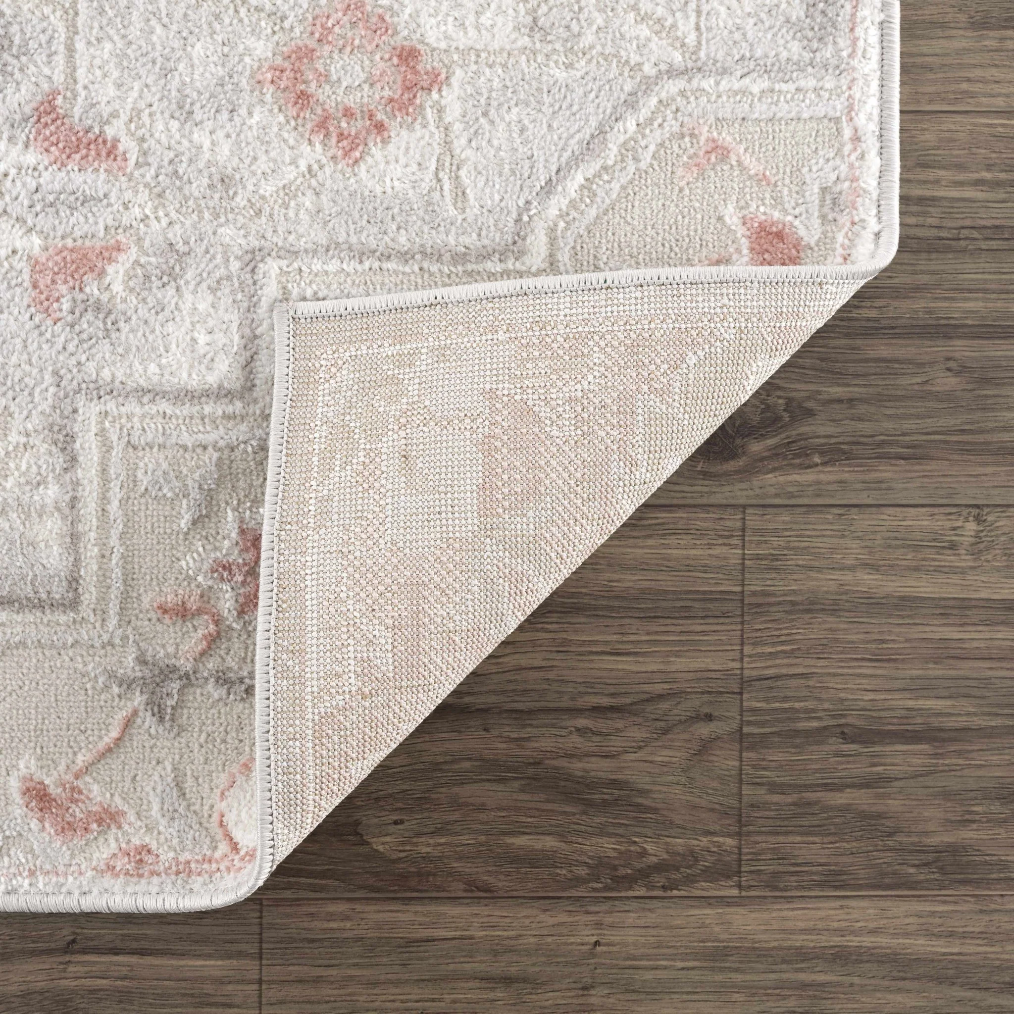 Traditional Floral Medallion Ivory, Silver and Peach Area Rug - Image 3