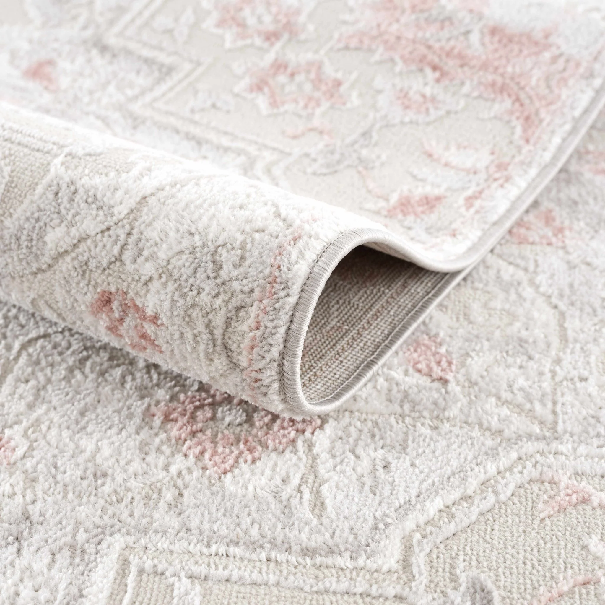 Traditional Floral Medallion Ivory, Silver and Peach Area Rug - Image 5