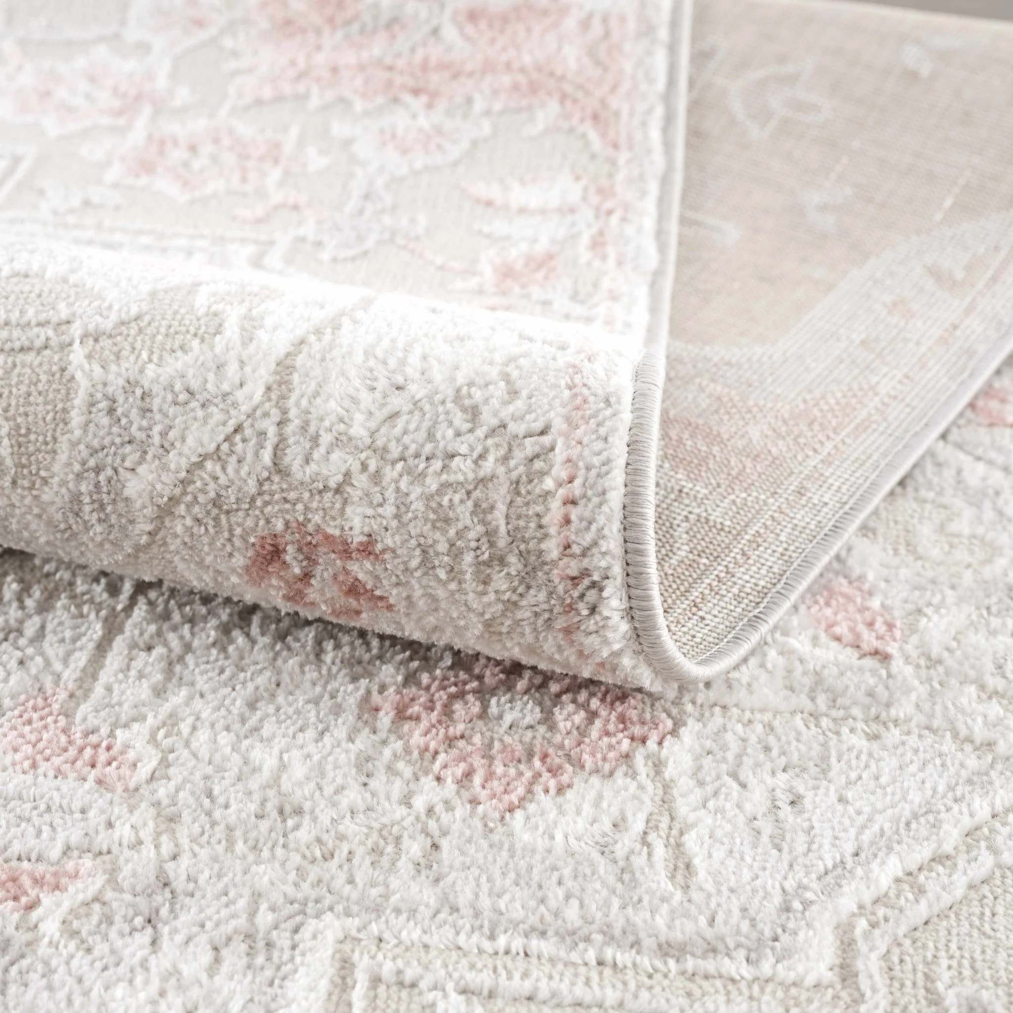 Traditional Floral Medallion Ivory, Silver and Peach Area Rug - Image 7