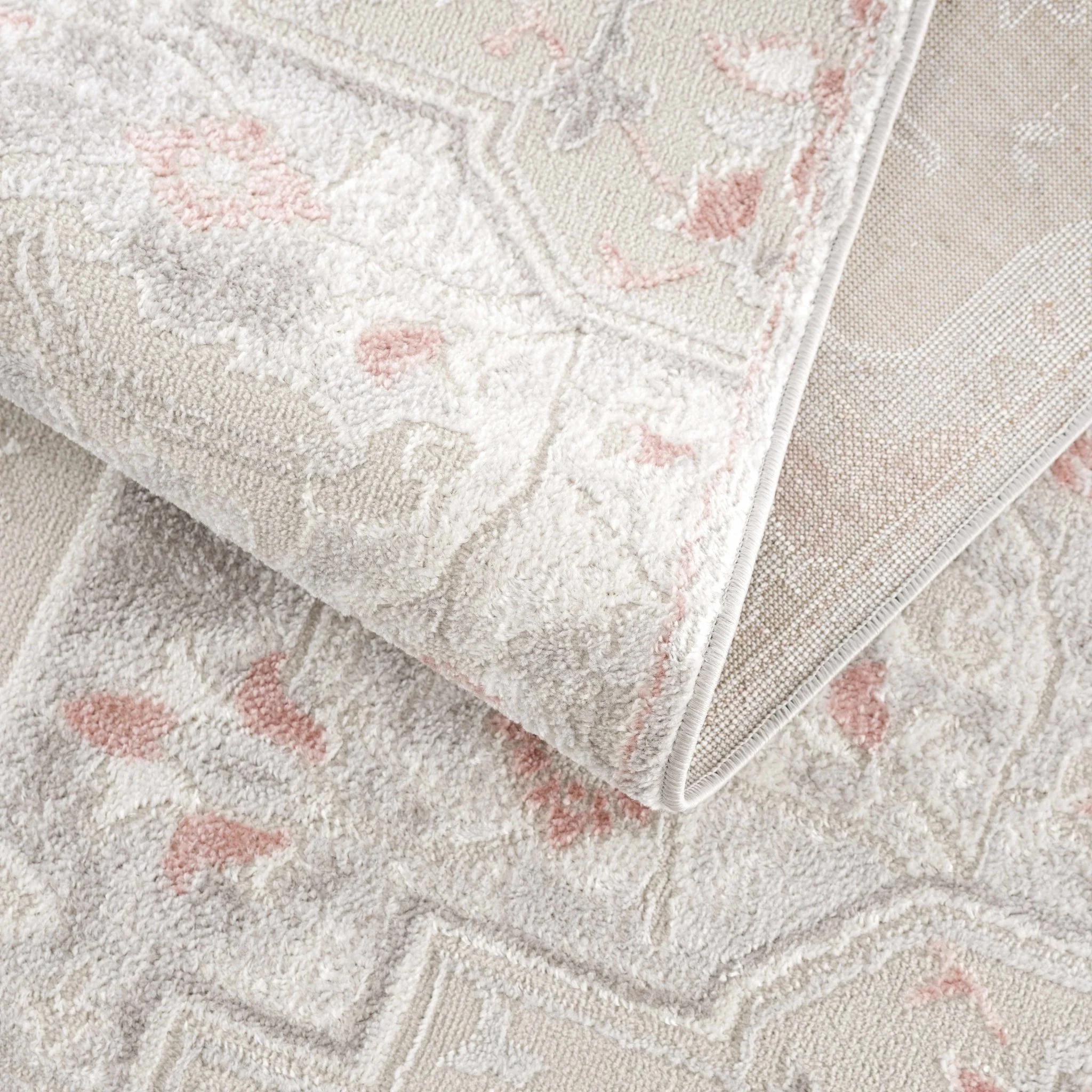 Traditional Floral Medallion Ivory, Silver and Peach Area Rug - Image 8