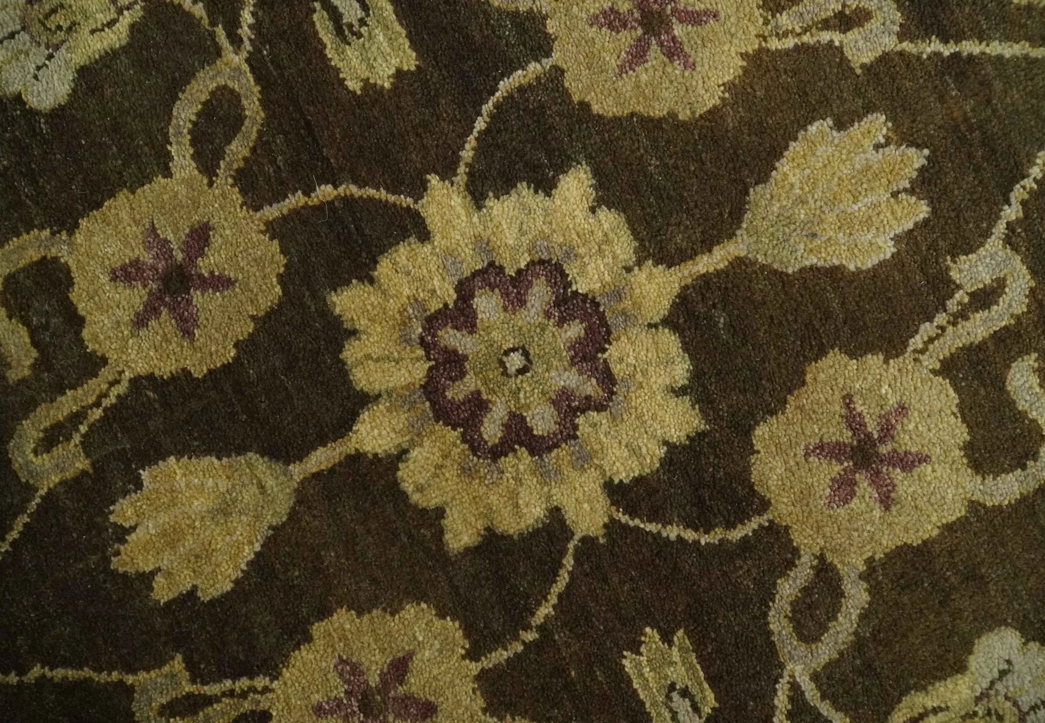 Traditional Floral Olive and Brown Hand knotted Oushak 9.7x13.11 wool Area Rug - Image 2