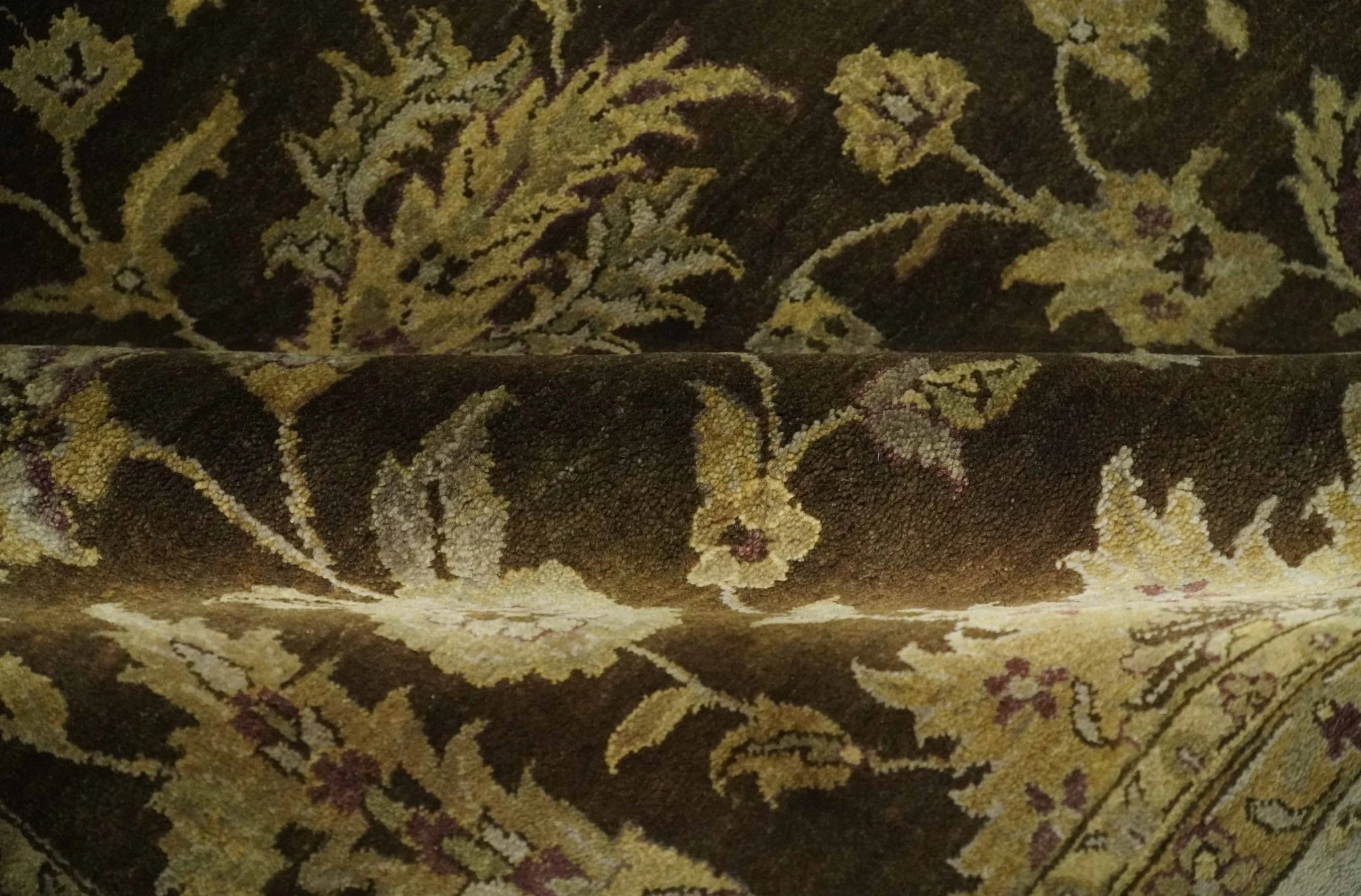 Traditional Floral Olive and Brown Hand knotted Oushak 9.7x13.11 wool Area Rug - Image 4