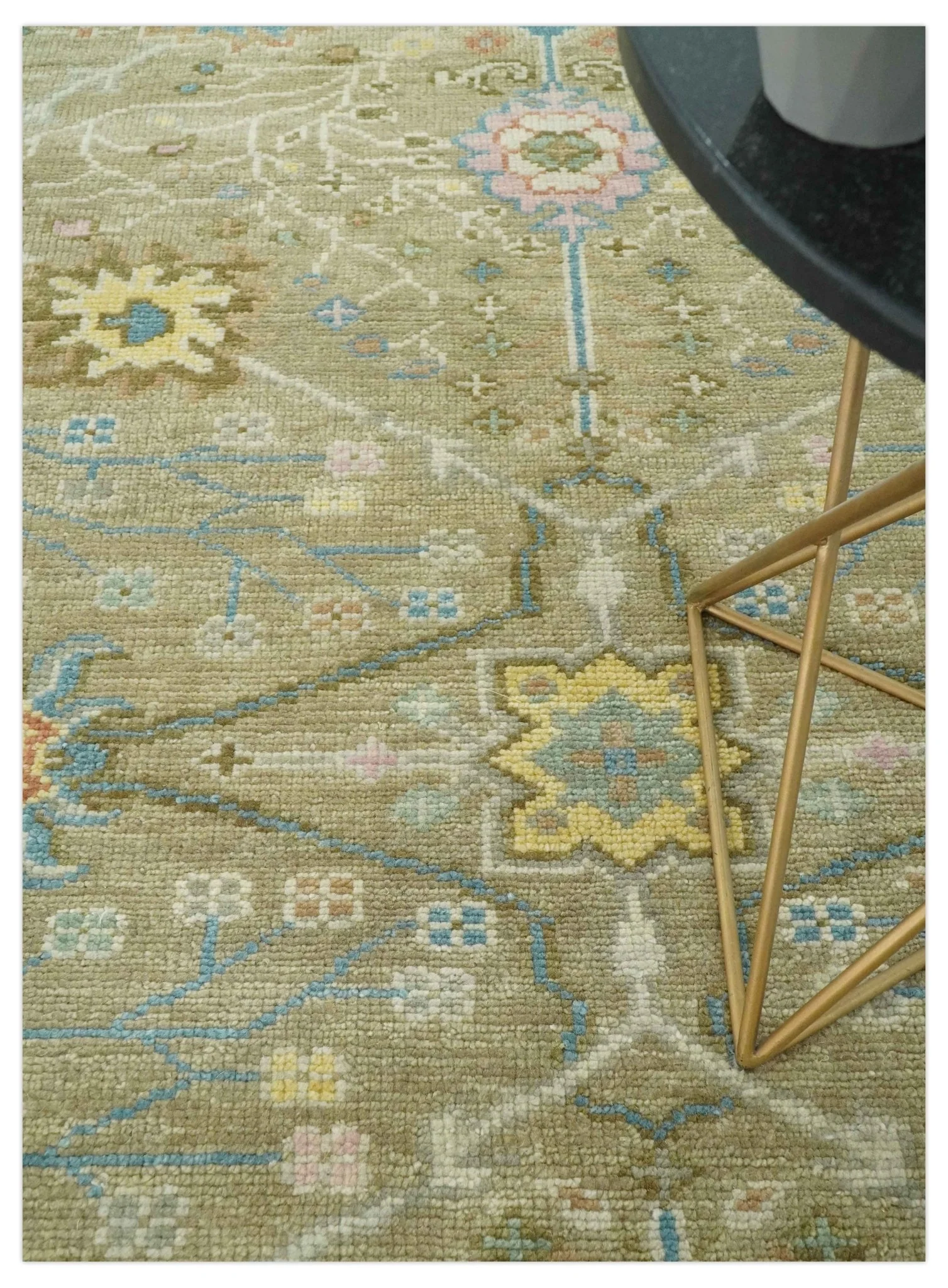 Traditional Floral Olive and Ivory Hand Knotted Oriental Oushak Custom Made wool area rug - Image 2
