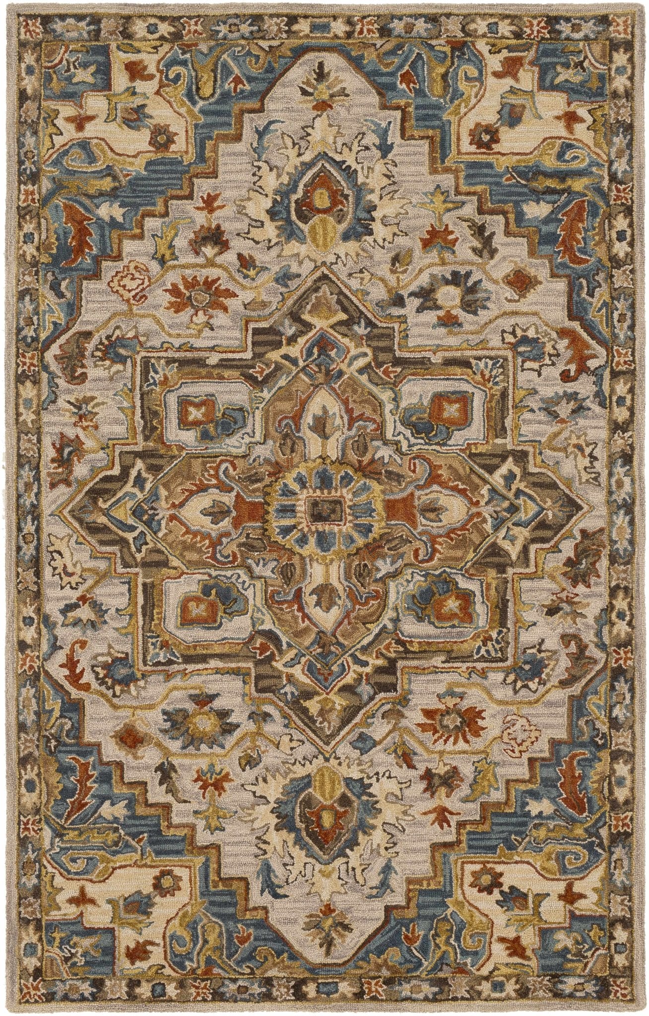 Traditional Floral Peach, Purple Teal and Rust Medallion Hand Tufted wool Area Rug - Image 3