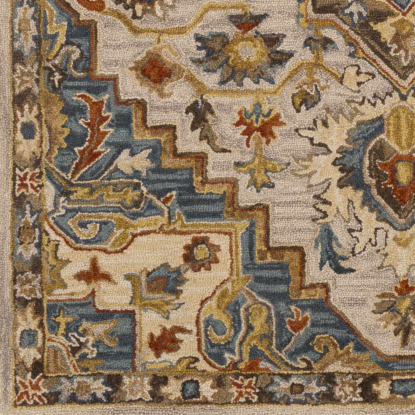 Traditional Floral Peach, Purple Teal and Rust Medallion Hand Tufted wool Area Rug - Image 6