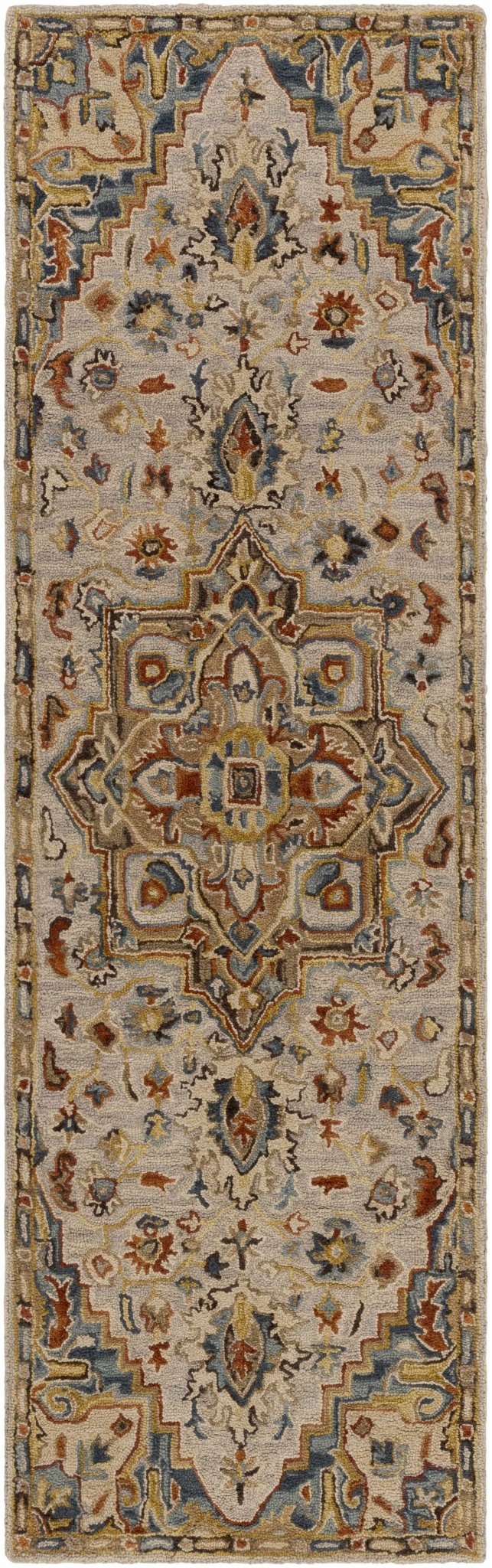 Traditional Floral Peach, Purple Teal and Rust Medallion Hand Tufted wool Area Rug - Image 7