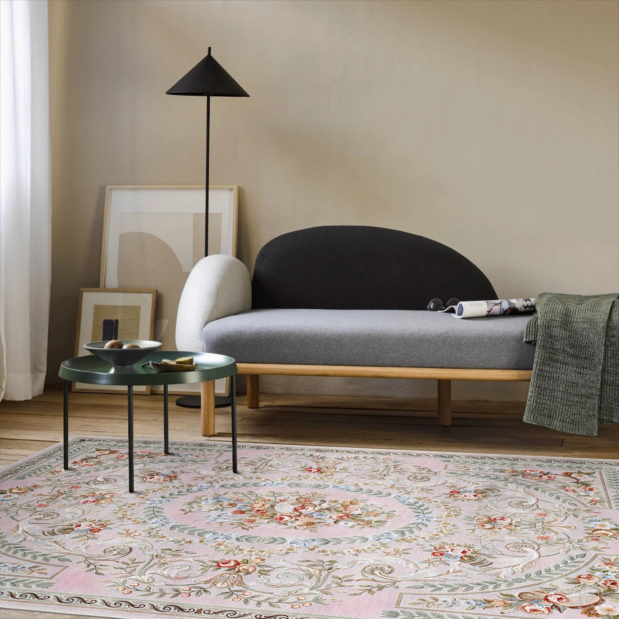 Traditional Floral Pink Machine Washable Cotton Area Rug - Image 4