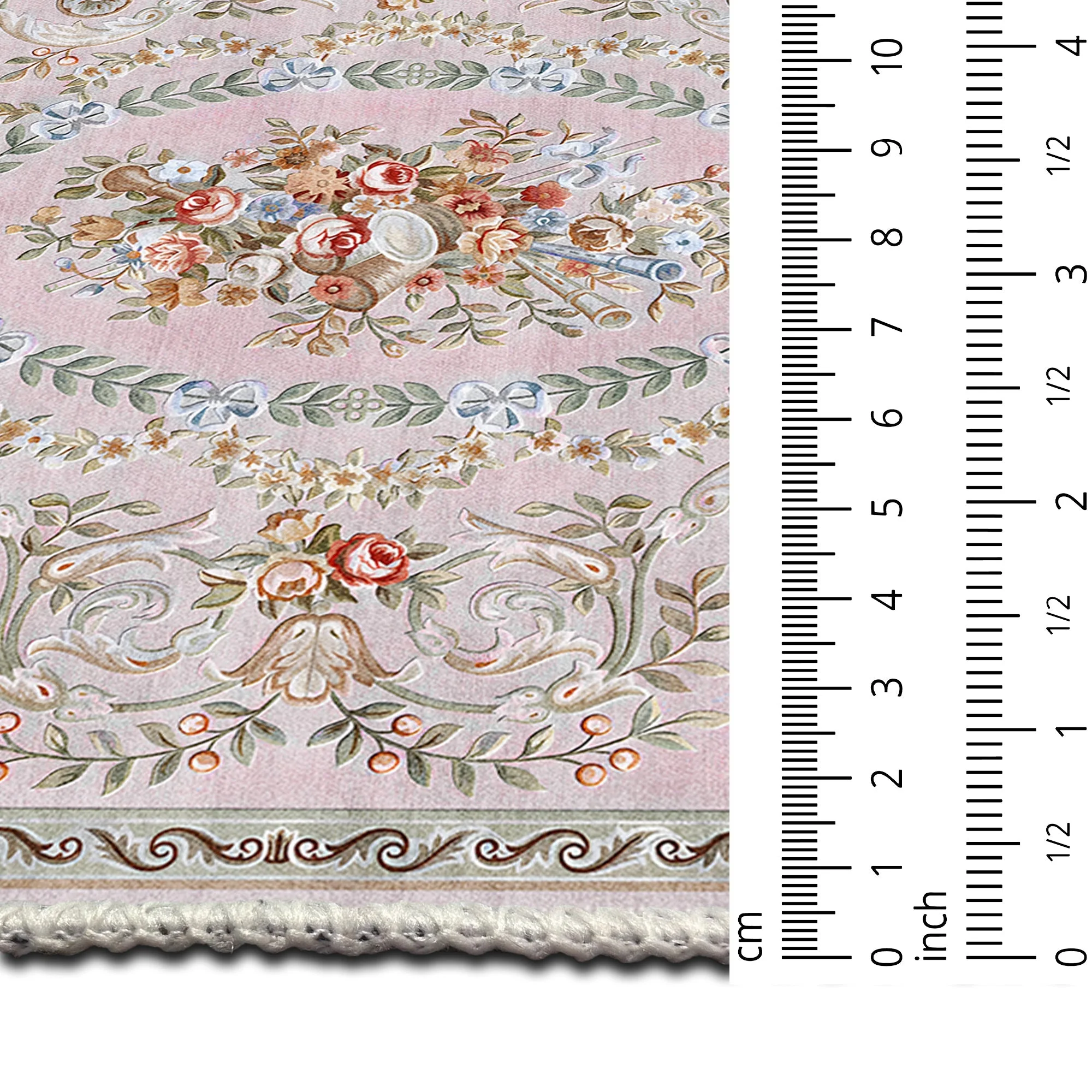 Traditional Floral Pink Machine Washable Cotton Area Rug - Image 6