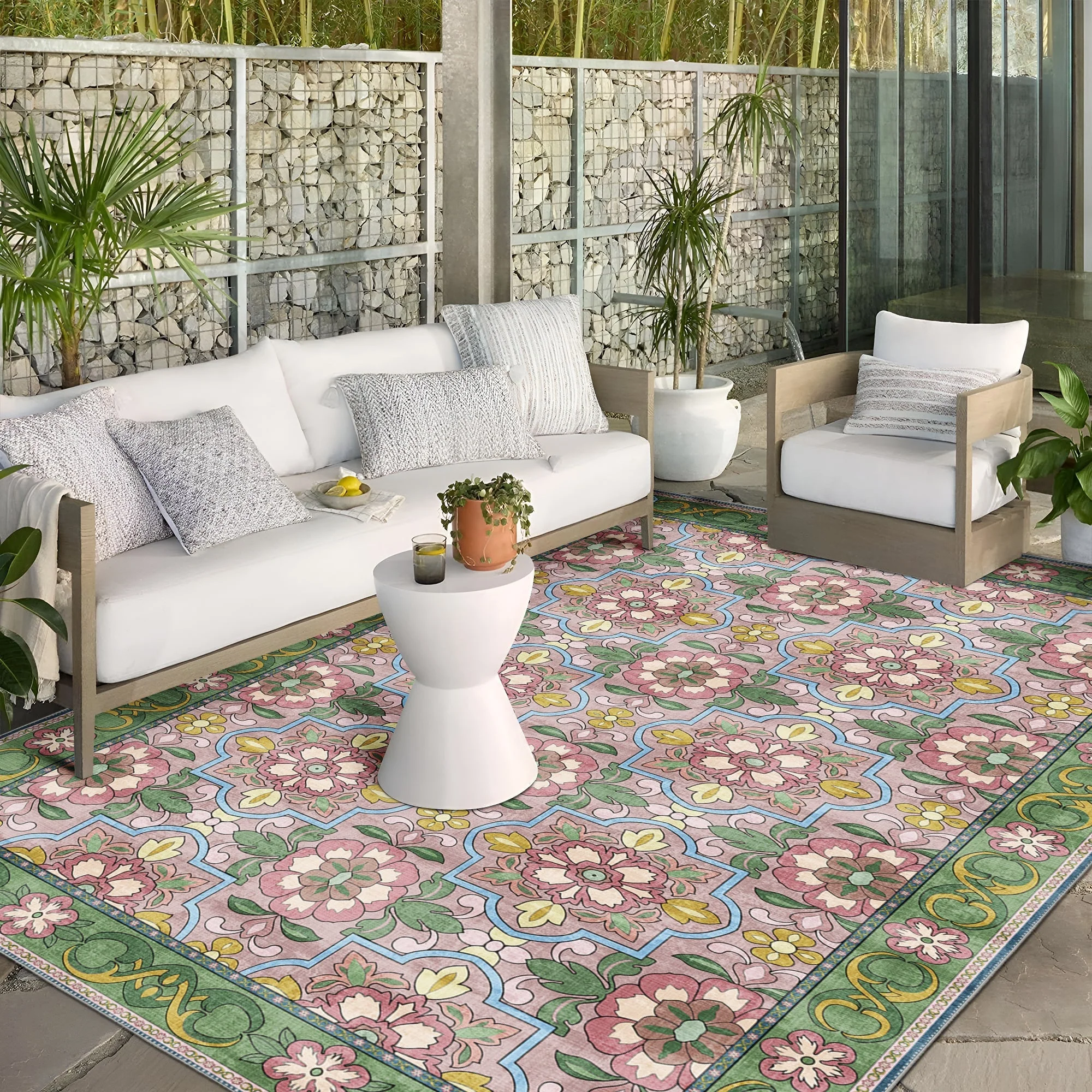 Traditional Floral Pink Machine Washable Cotton Area Rug - Image 5