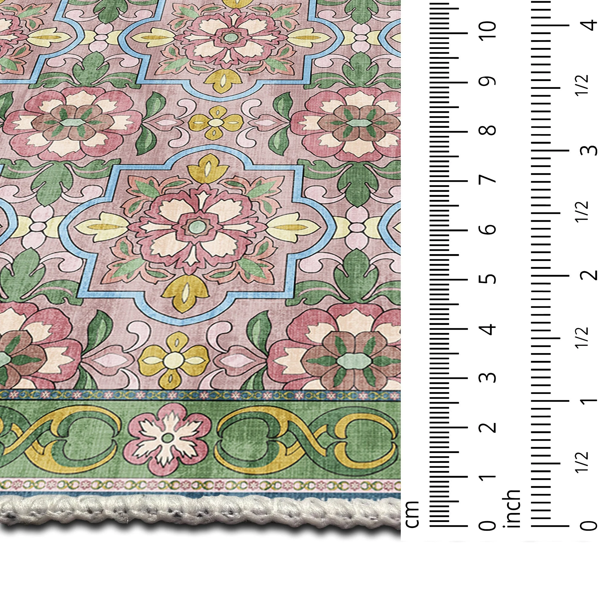 Traditional Floral Pink Machine Washable Cotton Area Rug - Image 6