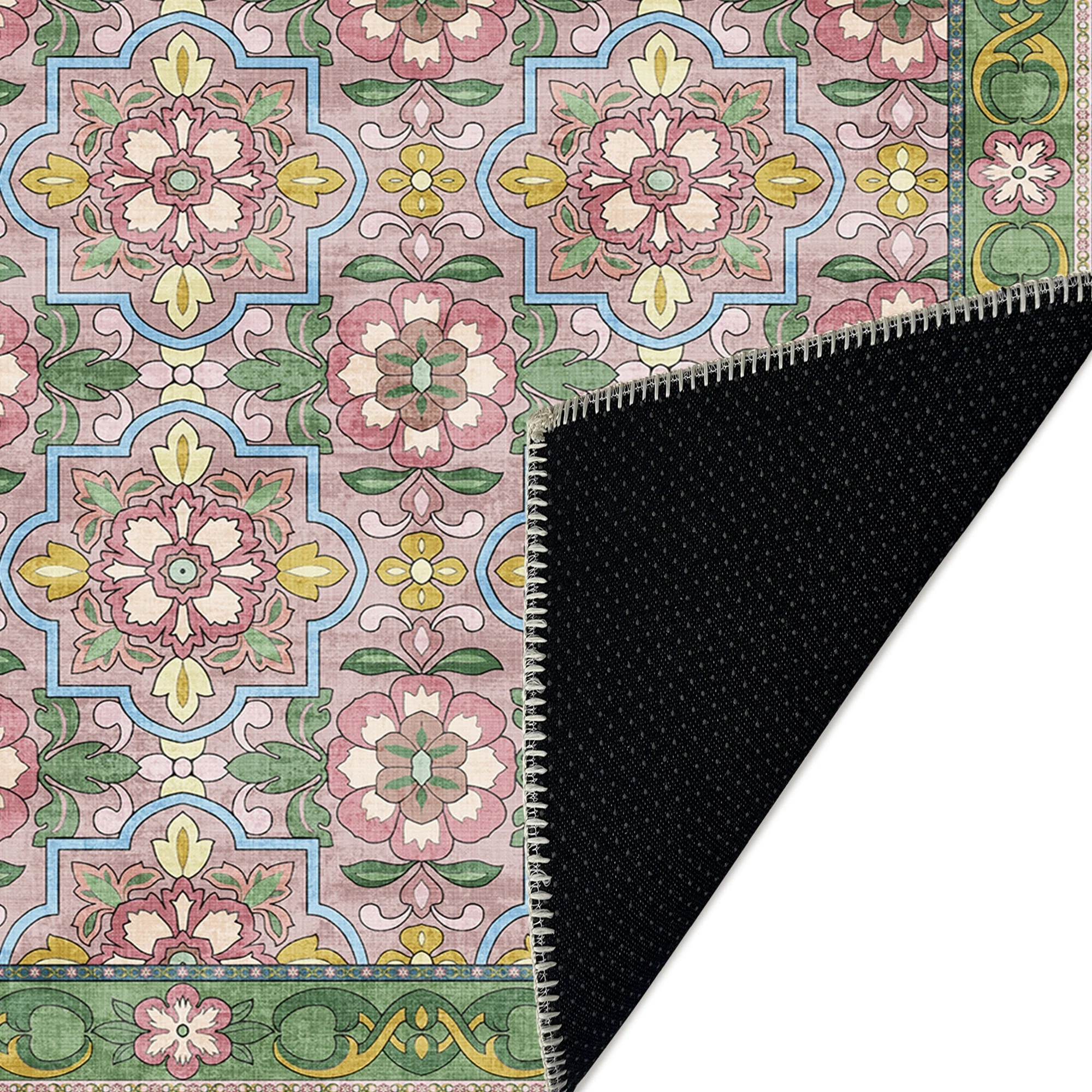 Traditional Floral Pink Machine Washable Cotton Area Rug - Image 7