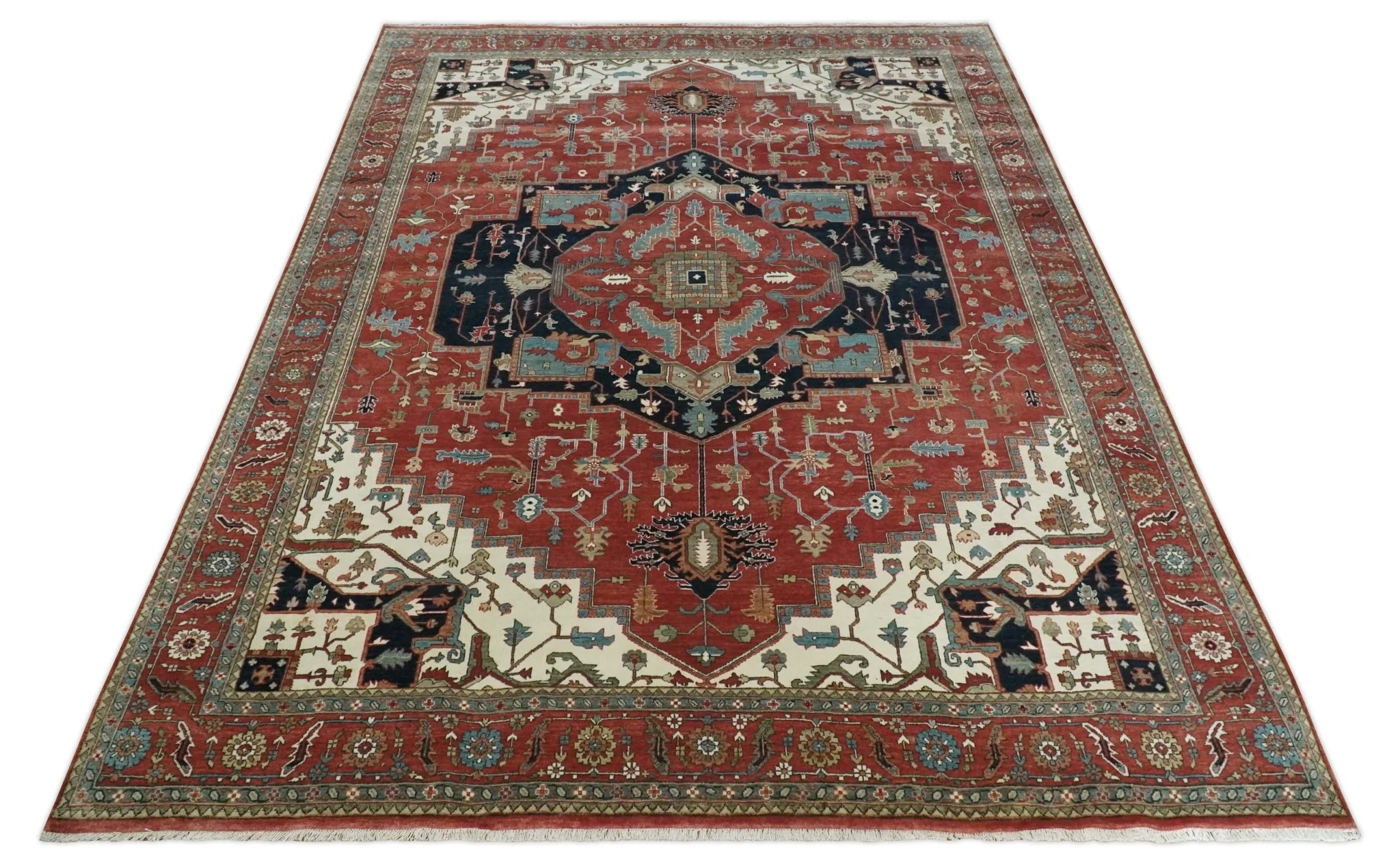 Traditional 9.11x13.8 Hand knotted Premium Fine Brown, Black and Ivory wool Area Rug - Image 10