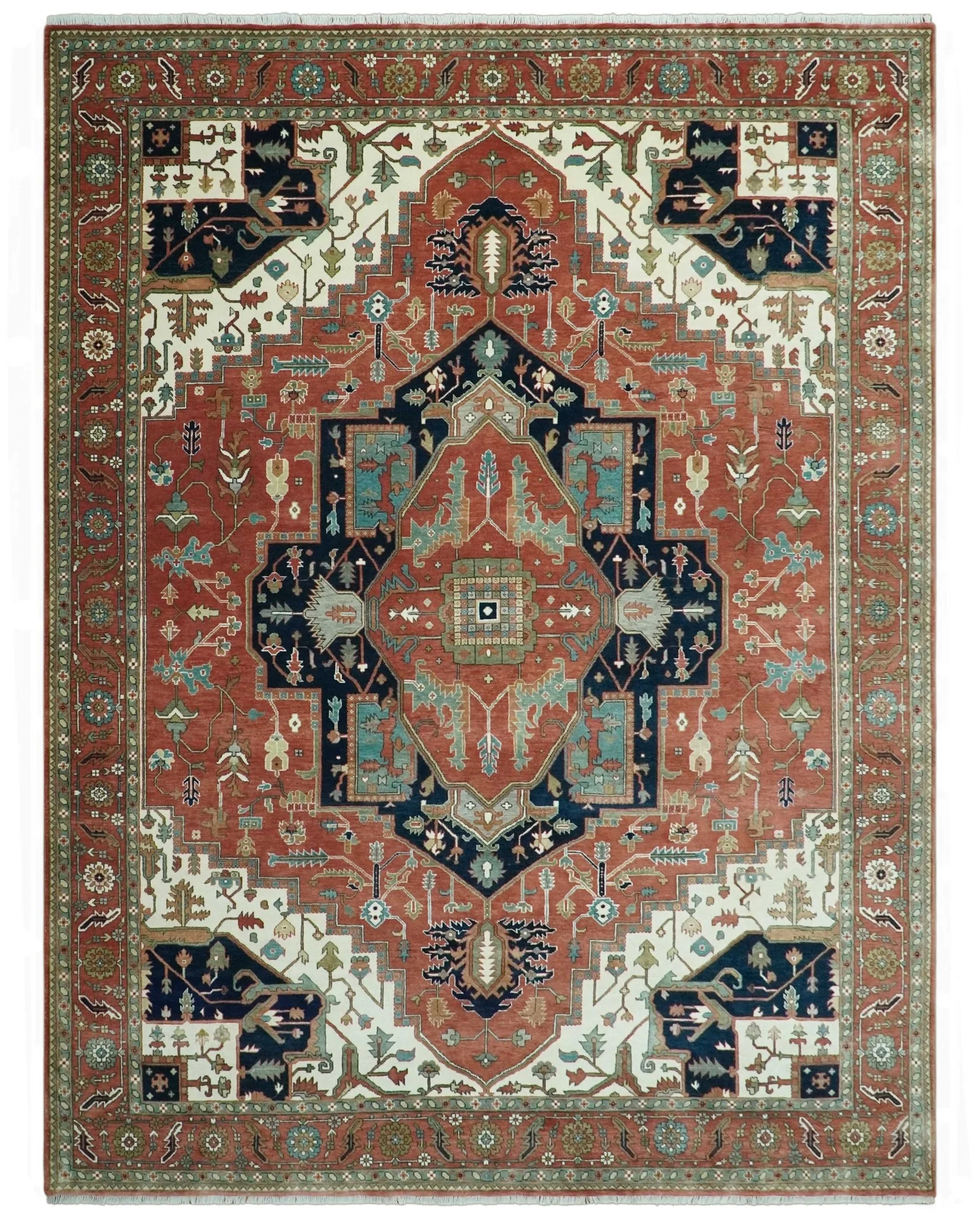 Traditional 9.11x13.8 Hand knotted Premium Fine Brown, Black and Ivory wool Area Rug - Image 11