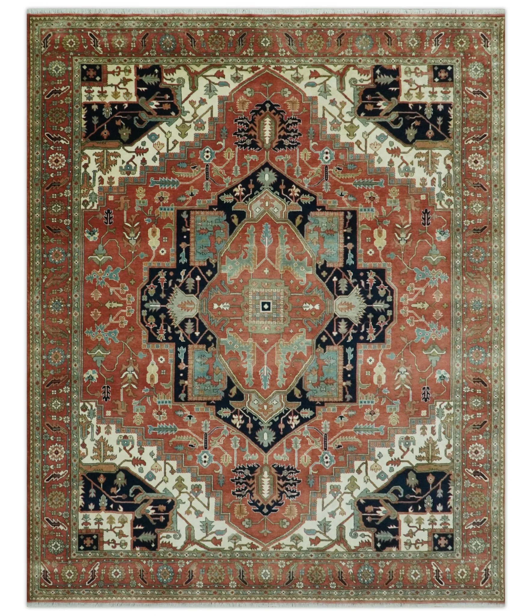 Traditional 9.11x13.8 Hand knotted Premium Fine Brown, Black and Ivory wool Area Rug - Image 12