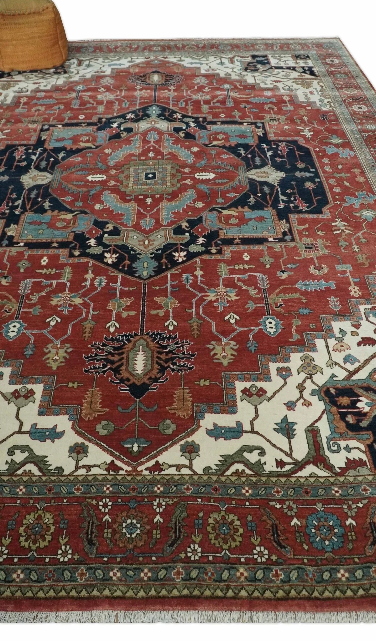 Traditional 9.11x13.8 Hand knotted Premium Fine Brown, Black and Ivory wool Area Rug - Image 3