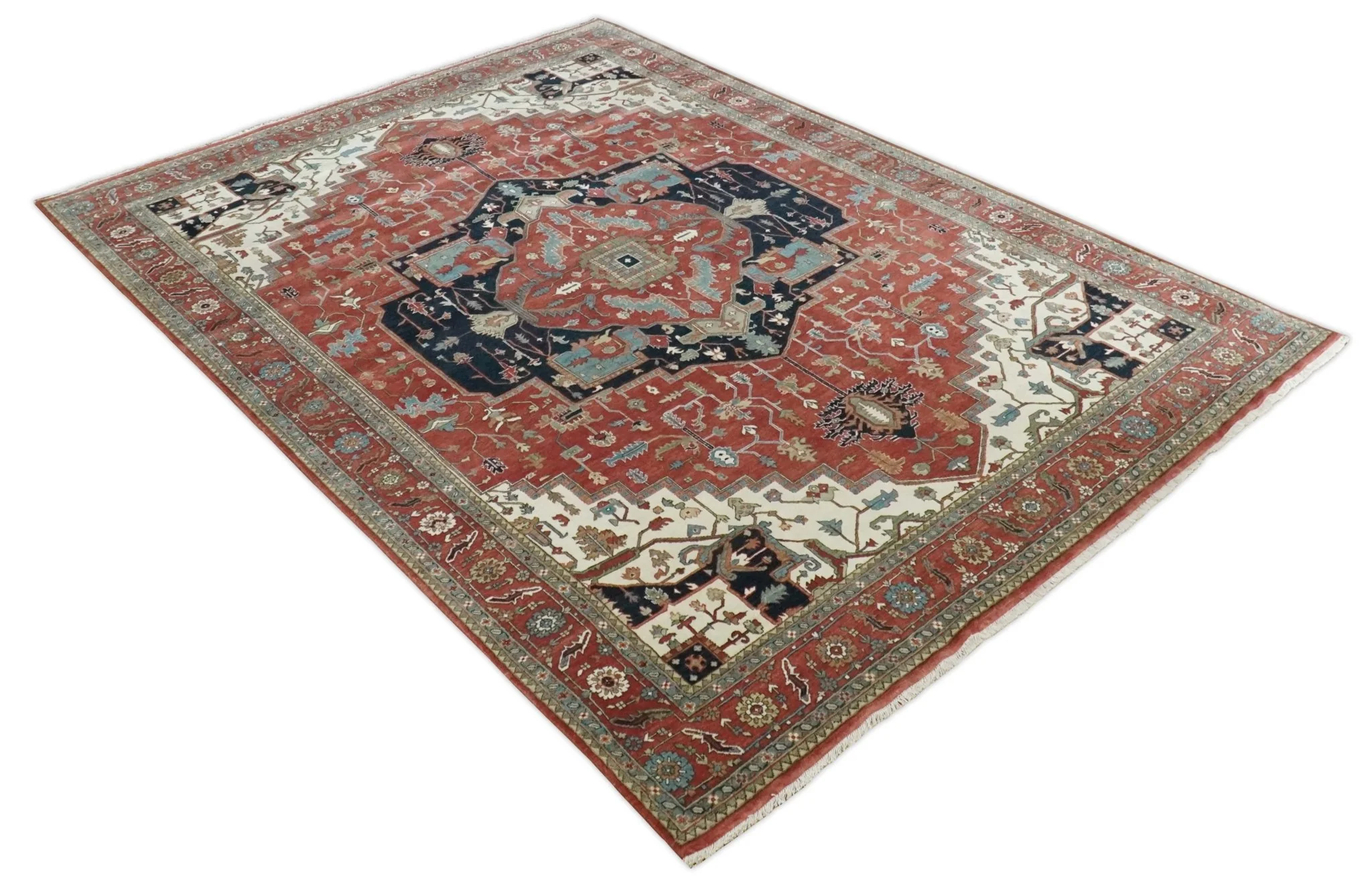 Traditional 9.11x13.8 Hand knotted Premium Fine Brown, Black and Ivory wool Area Rug - Image 9