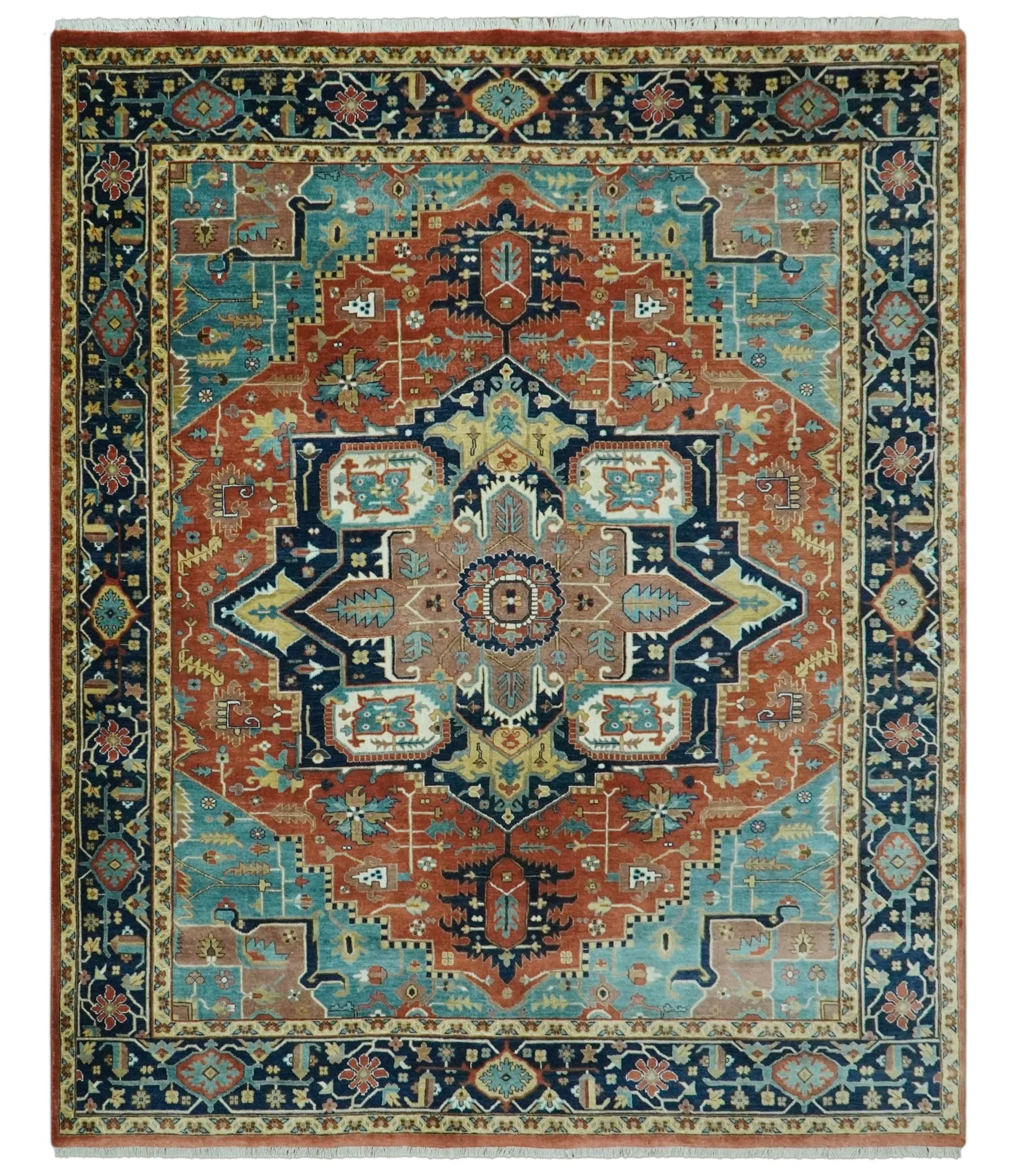 Fine Traditional Floral Hand knotted Brown, Aqua and Black 8x10 wool Area Rug - Image 11
