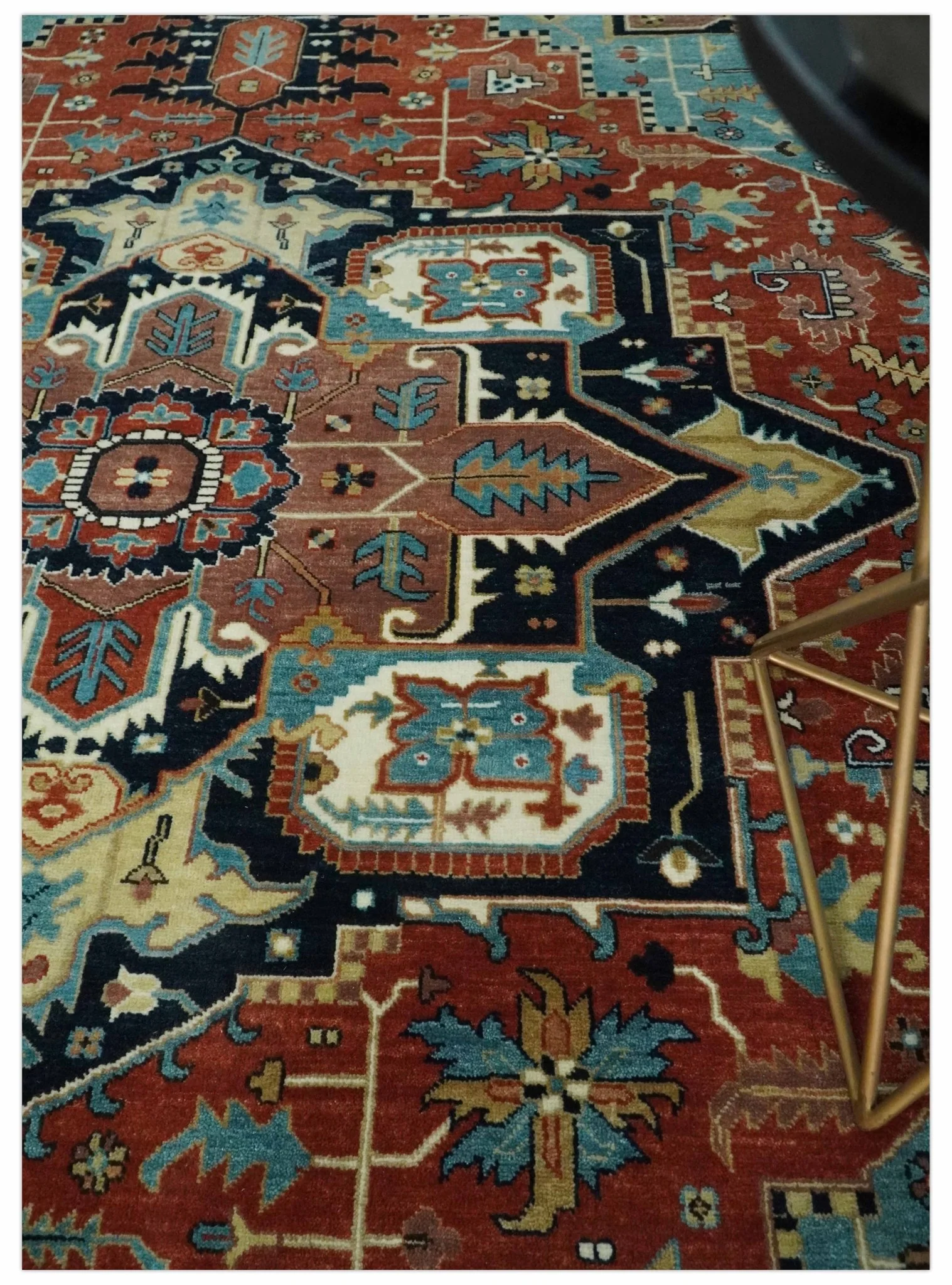 Fine Traditional Floral Hand knotted Brown, Aqua and Black 8x10 wool Area Rug - Image 2