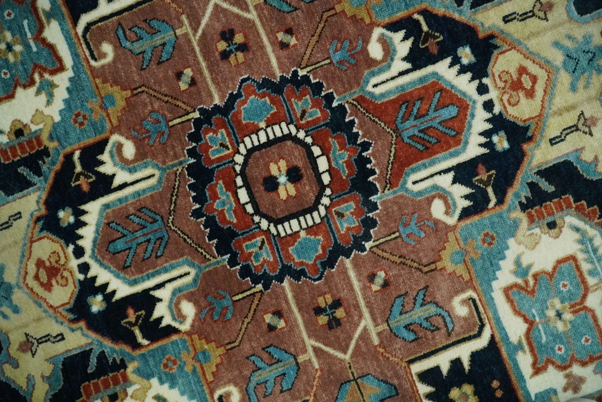 Fine Traditional Floral Hand knotted Brown, Aqua and Black 8x10 wool Area Rug - Image 4