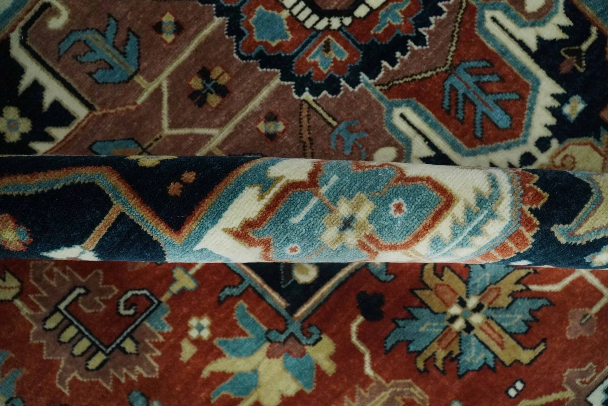 Fine Traditional Floral Hand knotted Brown, Aqua and Black 8x10 wool Area Rug - Image 6