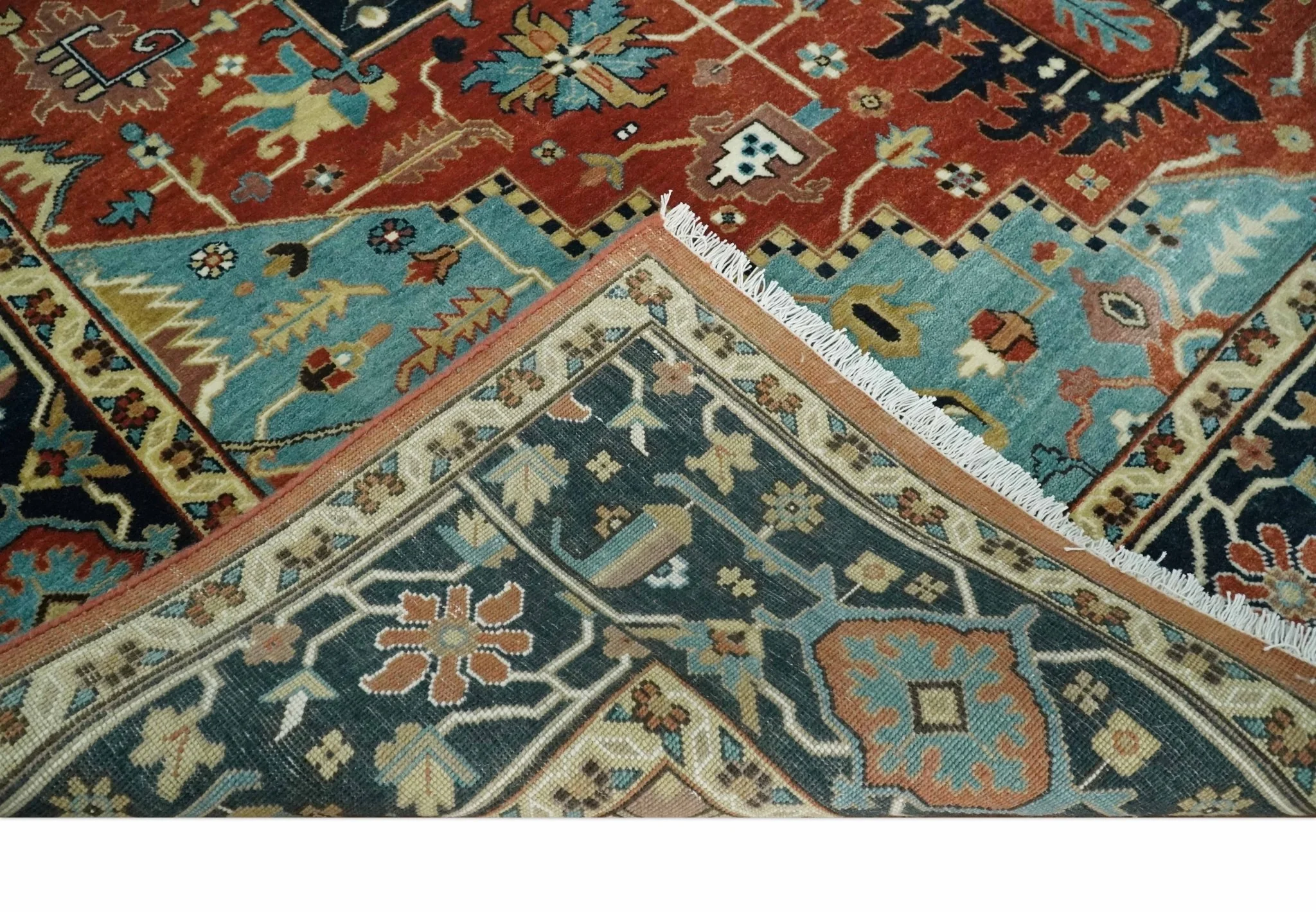 Fine Traditional Floral Hand knotted Brown, Aqua and Black 8x10 wool Area Rug - Image 8
