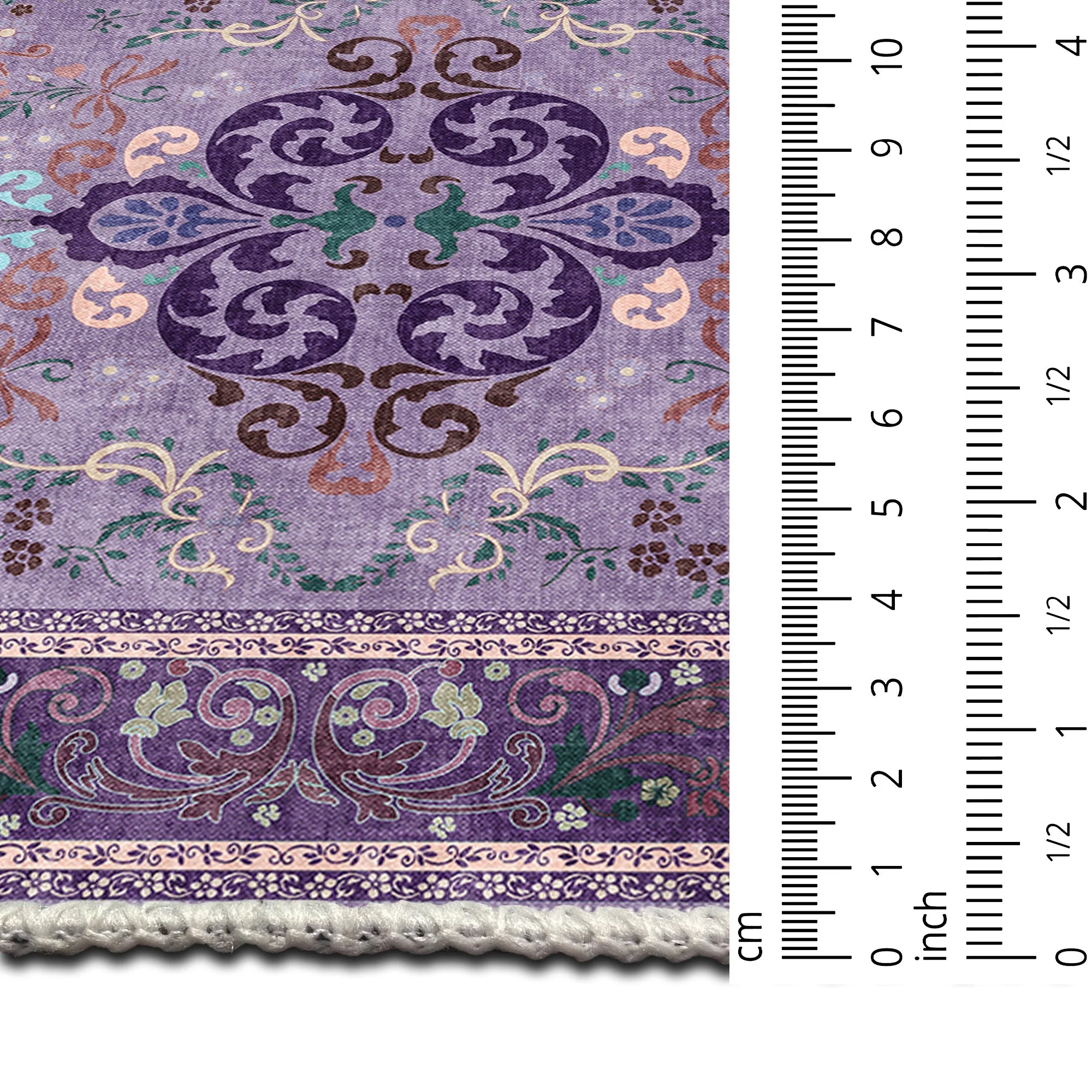 Traditional Floral Purple Machine Washable Cotton Area Rug - Image 6