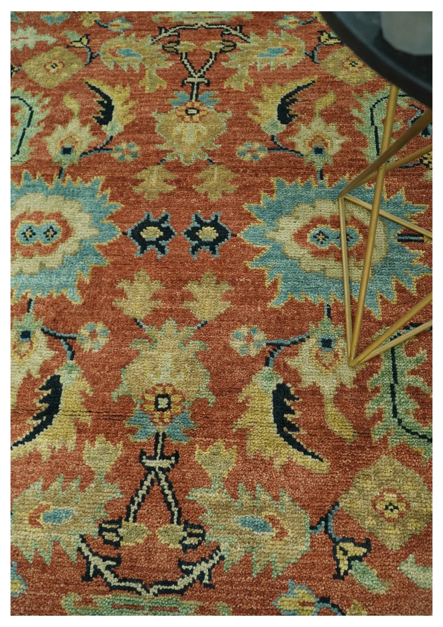 Vintage Style 8x10 Traditional Floral Rust and Olive Oriental Oushak wool area rug - Image 2