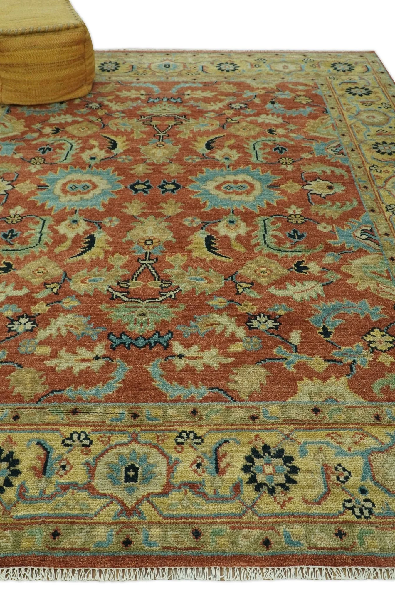 Vintage Style 8x10 Traditional Floral Rust and Olive Oriental Oushak wool area rug - Image 3