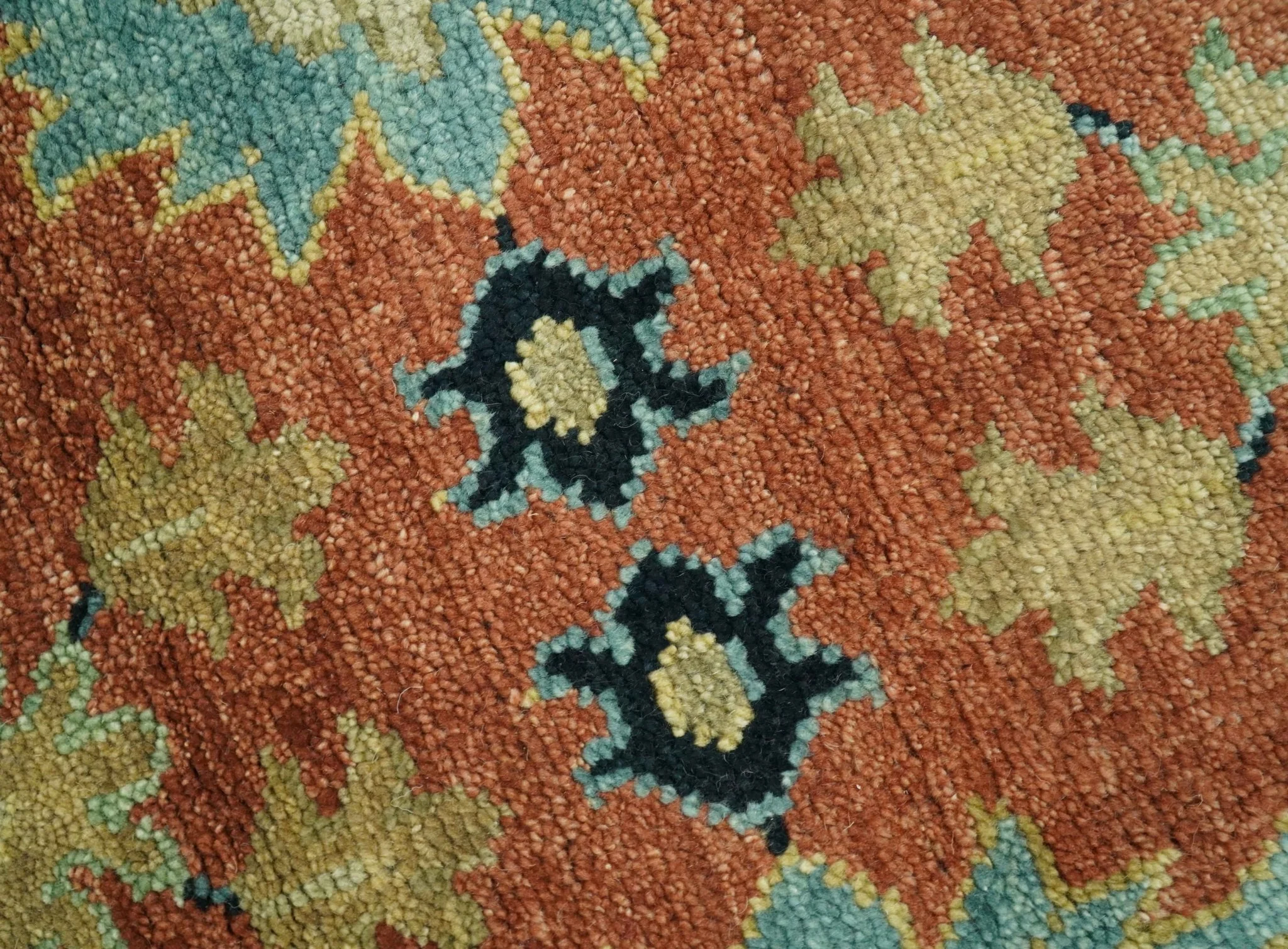 Vintage Style 8x10 Traditional Floral Rust and Olive Oriental Oushak wool area rug - Image 4