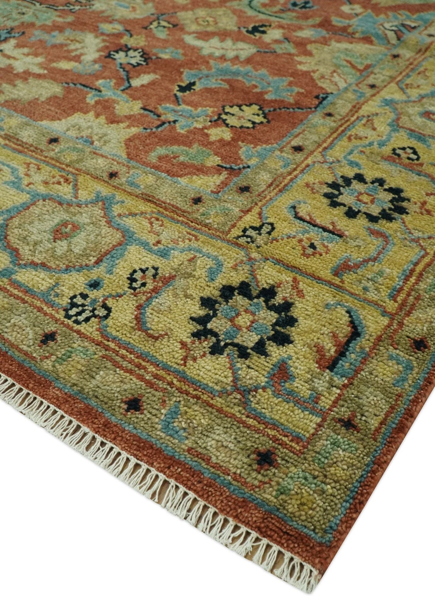 Vintage Style 8x10 Traditional Floral Rust and Olive Oriental Oushak wool area rug - Image 5