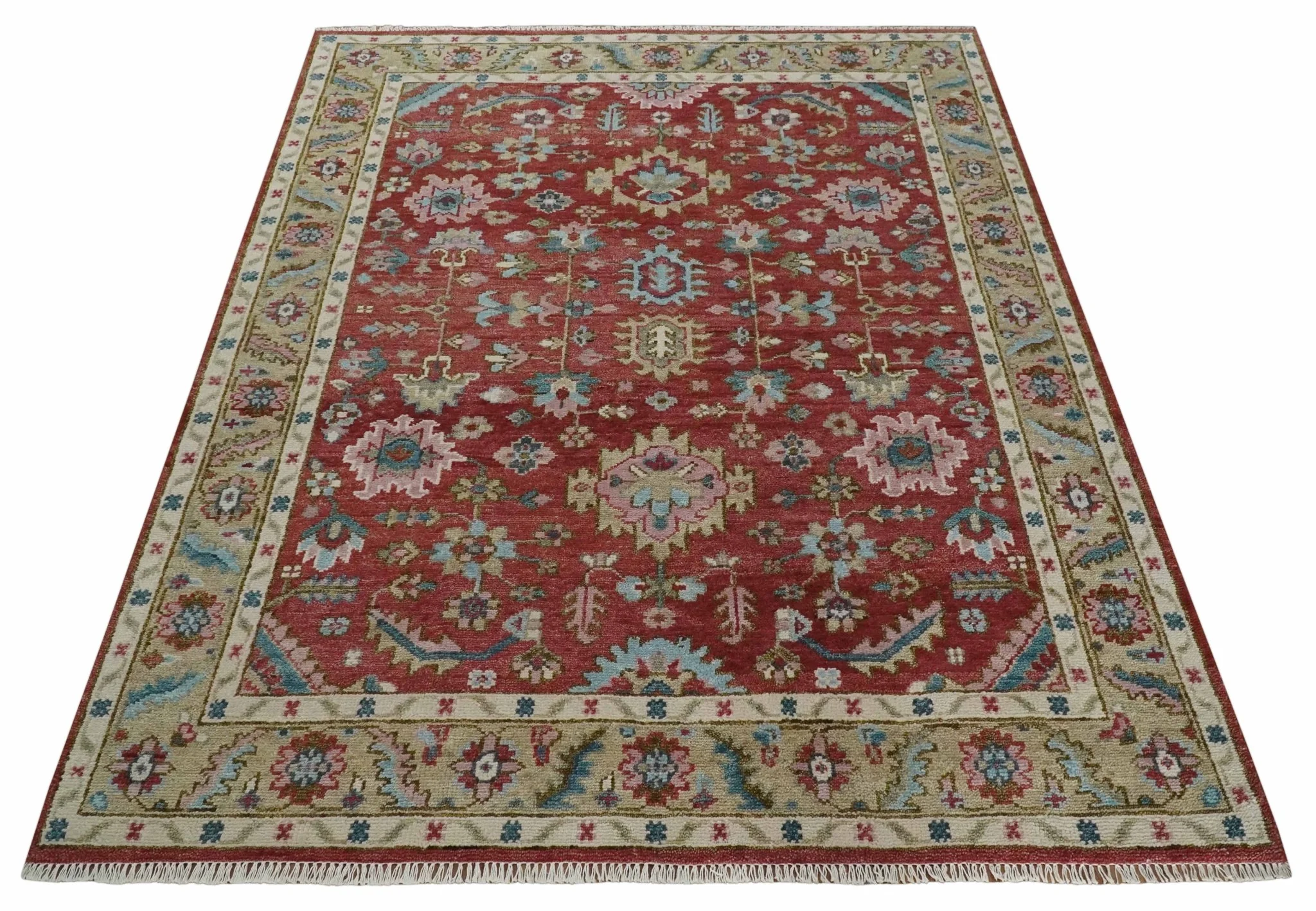 Custom Made Traditional Oushak Rust, Beige and Teal Hand knotted wool Area Rug - Image 10