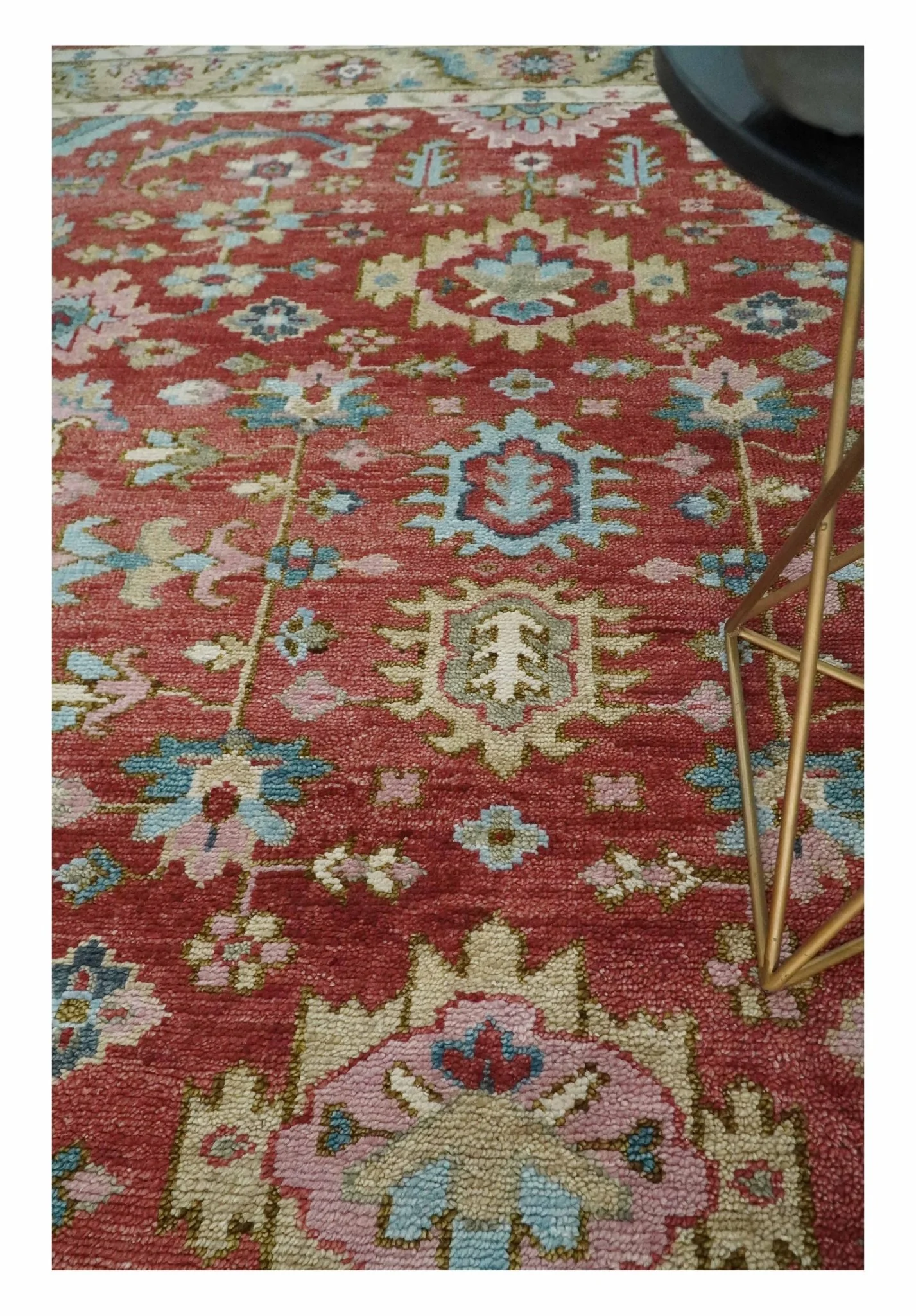 Custom Made Traditional Oushak Rust, Beige and Teal Hand knotted wool Area Rug - Image 2