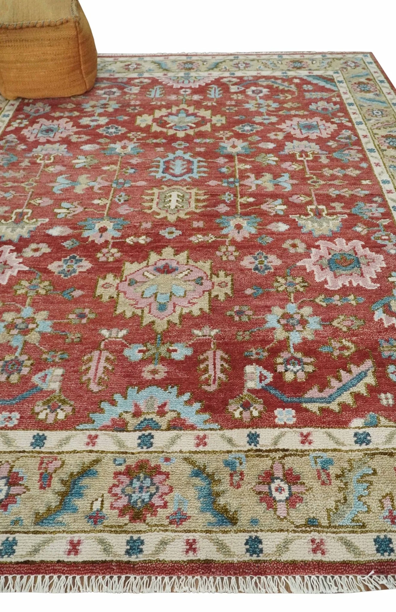 Custom Made Traditional Oushak Rust, Beige and Teal Hand knotted wool Area Rug - Image 3