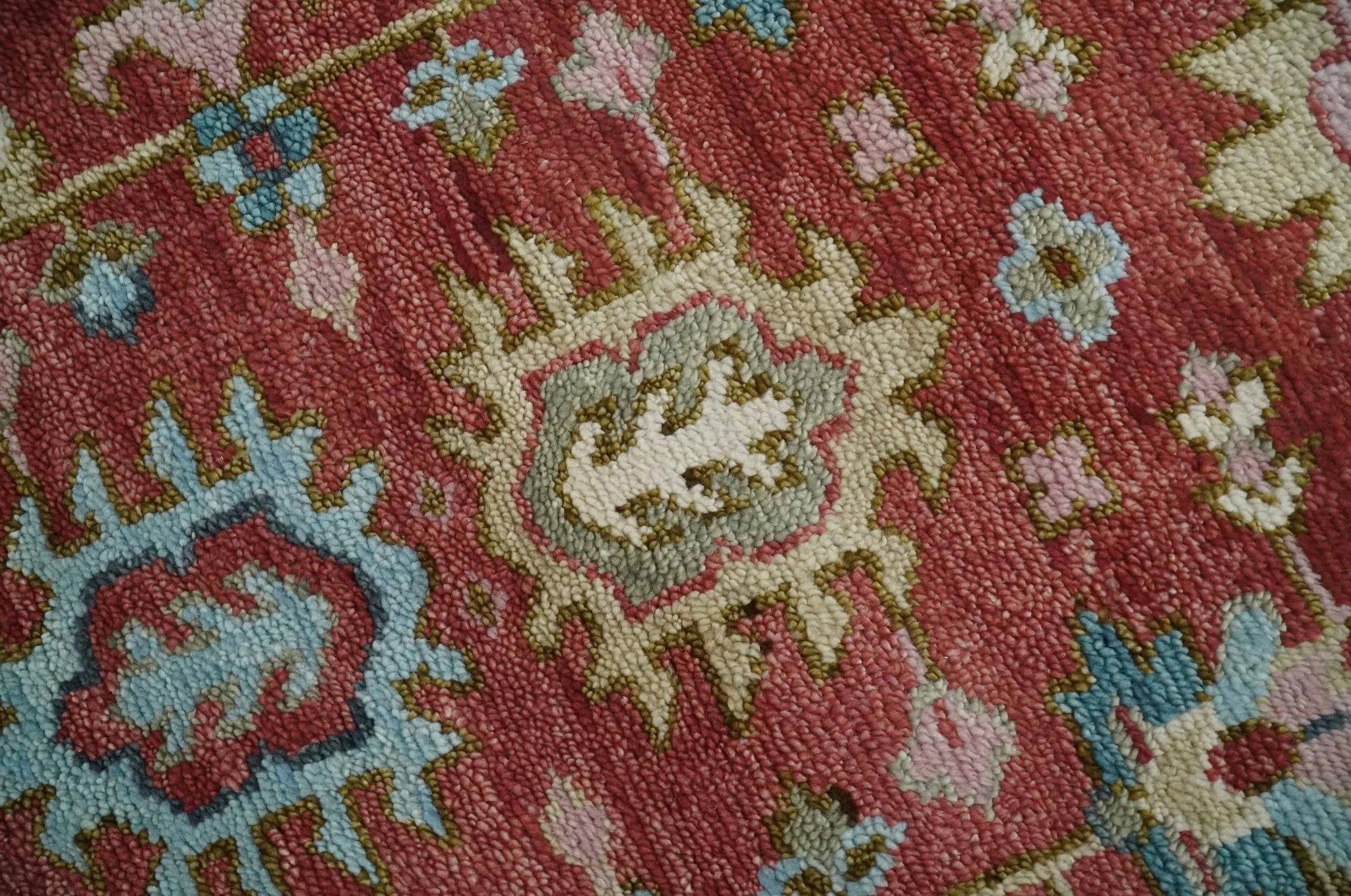 Custom Made Traditional Oushak Rust, Beige and Teal Hand knotted wool Area Rug - Image 4